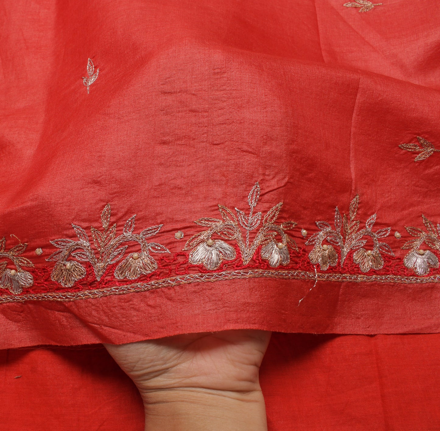 Sushila Vintage Peach Indian Saree Pure Silk Zari Embroidered Floral Sari Fabric