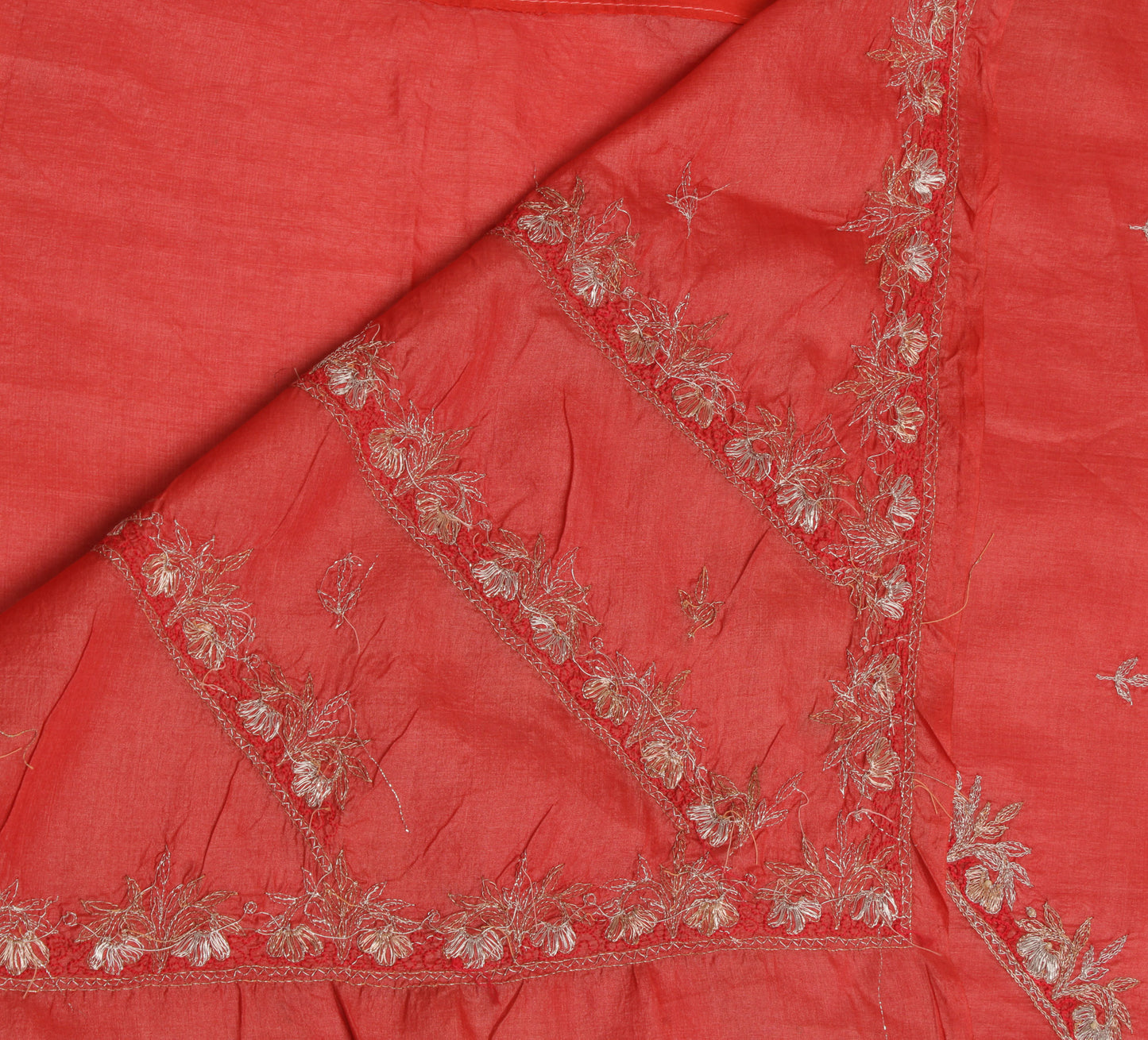 Sushila Vintage Peach Indian Saree Pure Silk Zari Embroidered Floral Sari Fabric