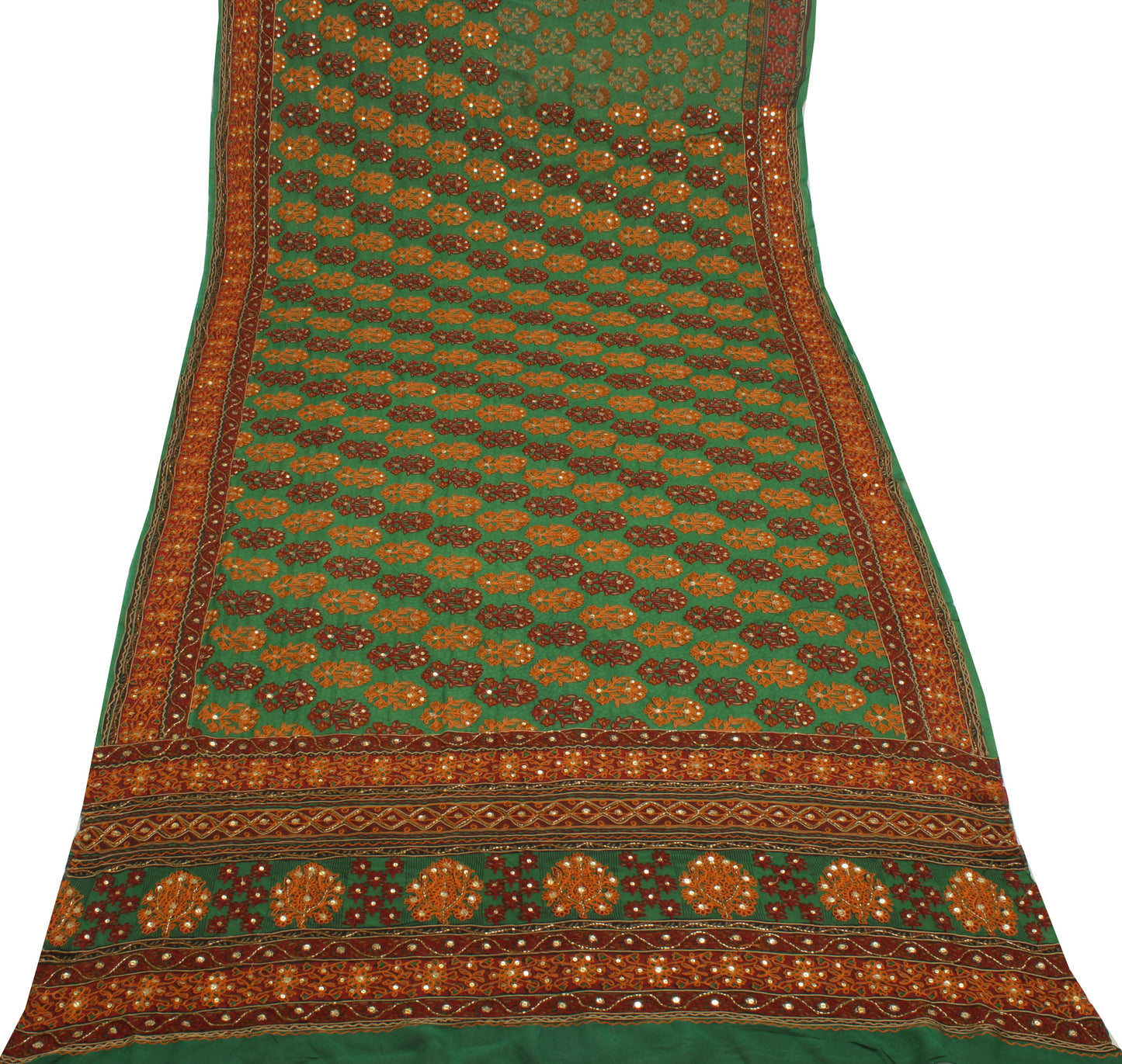 Sushila Vintage Green Saree Pure Georgette Silk Printed Embroidered Sari Fabric