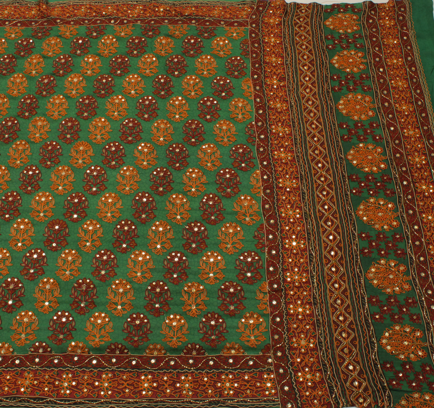 Sushila Vintage Green Saree Pure Georgette Silk Printed Embroidered Sari Fabric