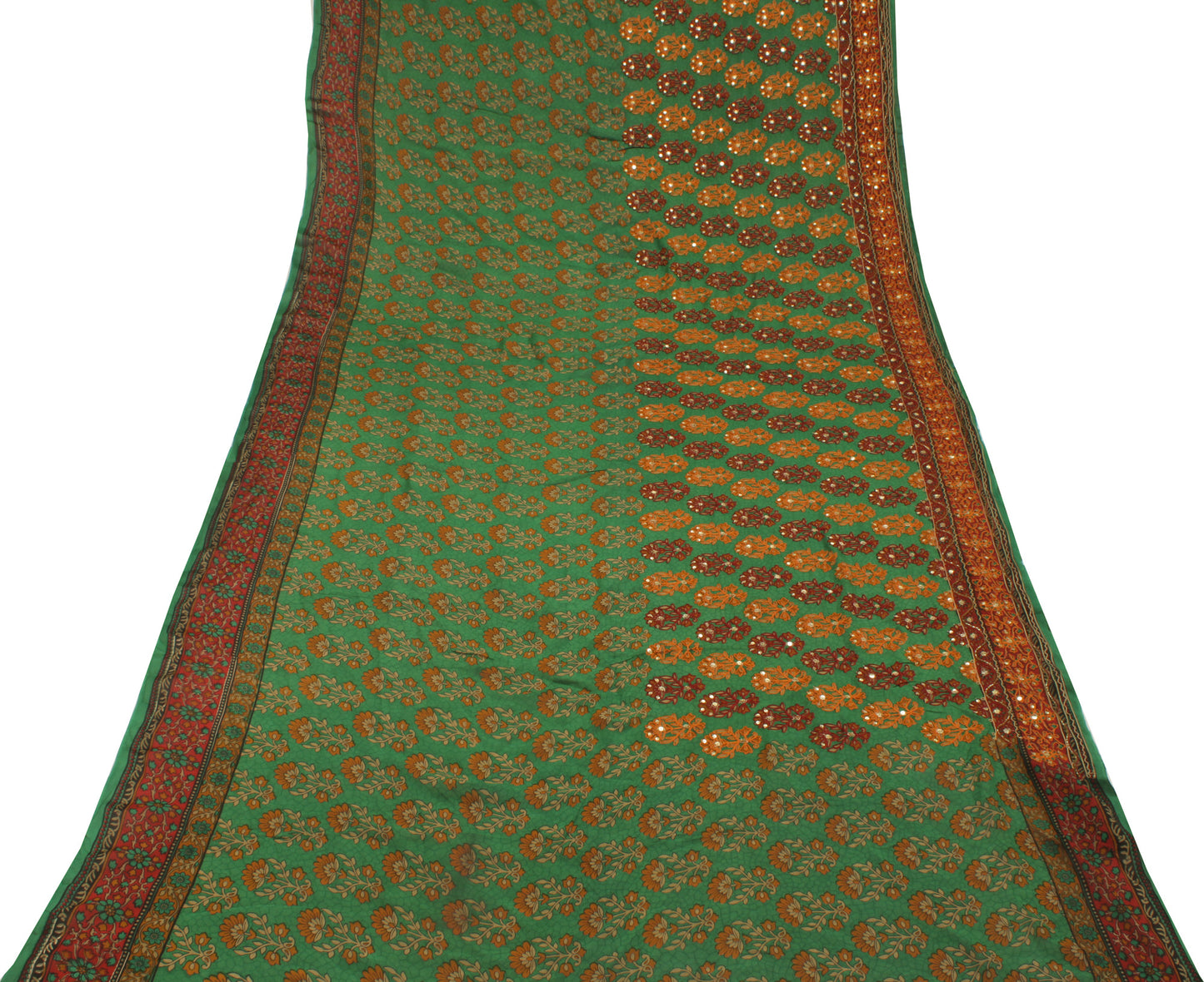 Sushila Vintage Green Saree Pure Georgette Silk Printed Embroidered Sari Fabric