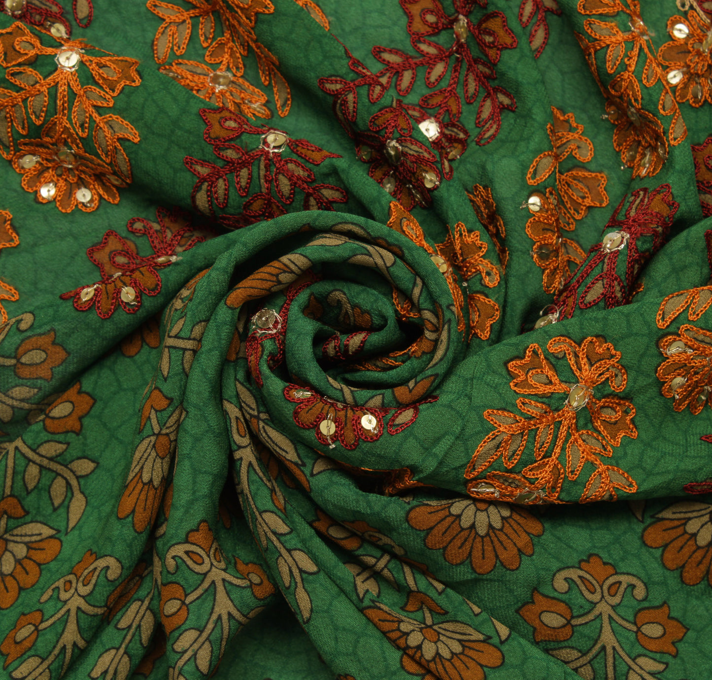 Sushila Vintage Green Saree Pure Georgette Silk Printed Embroidered Sari Fabric