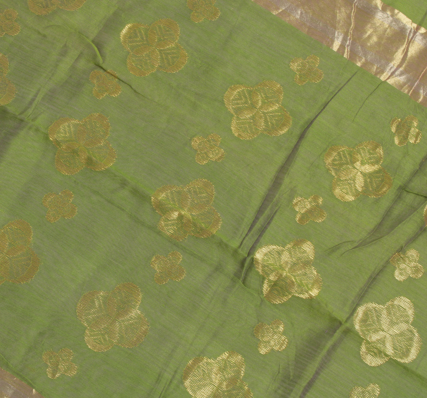 Sushila Vintage Green Indian Saree Blend Cotton Woven Floral Sari Craft Fabric