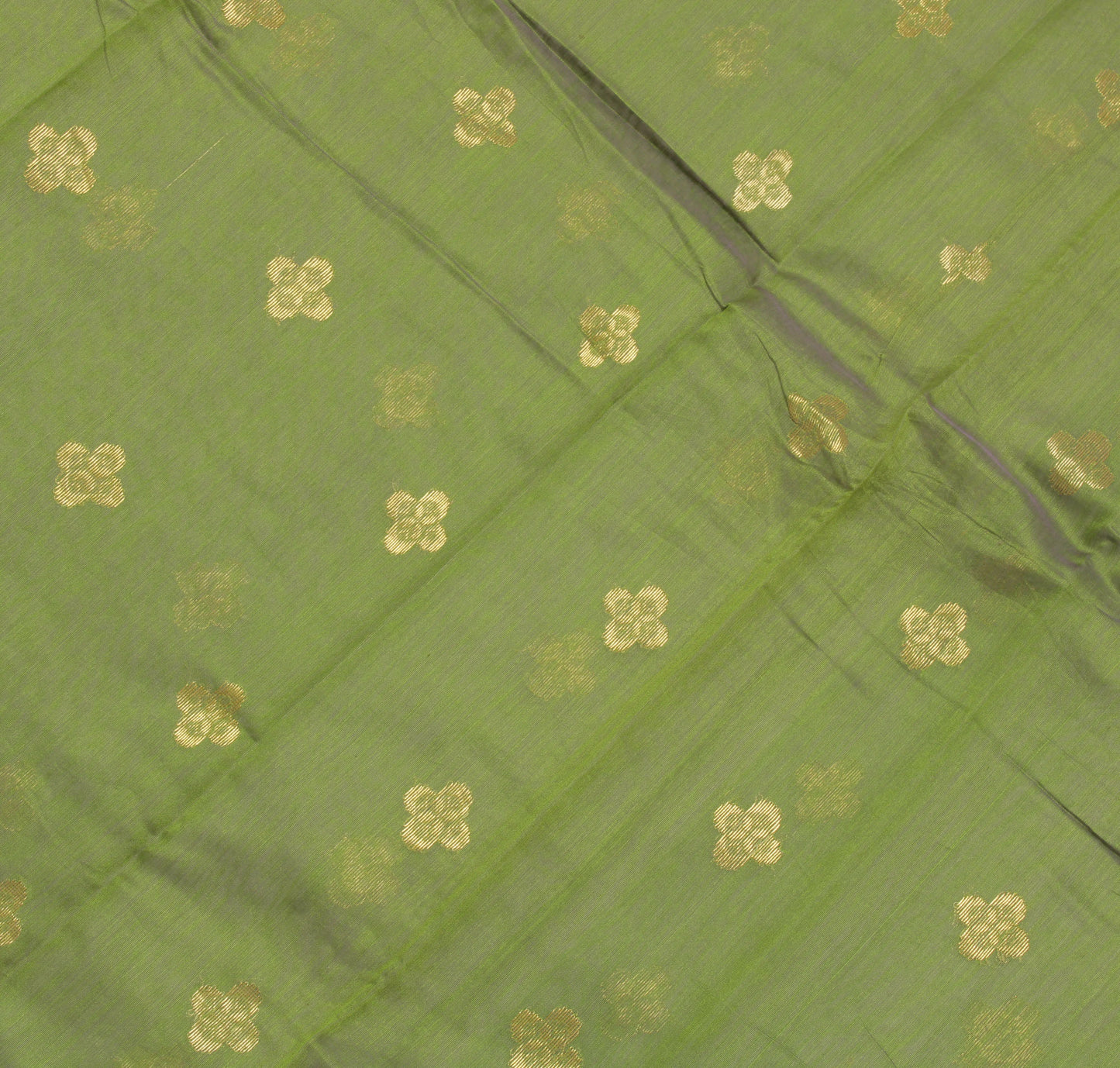 Sushila Vintage Green Indian Saree Blend Cotton Woven Floral Sari Craft Fabric