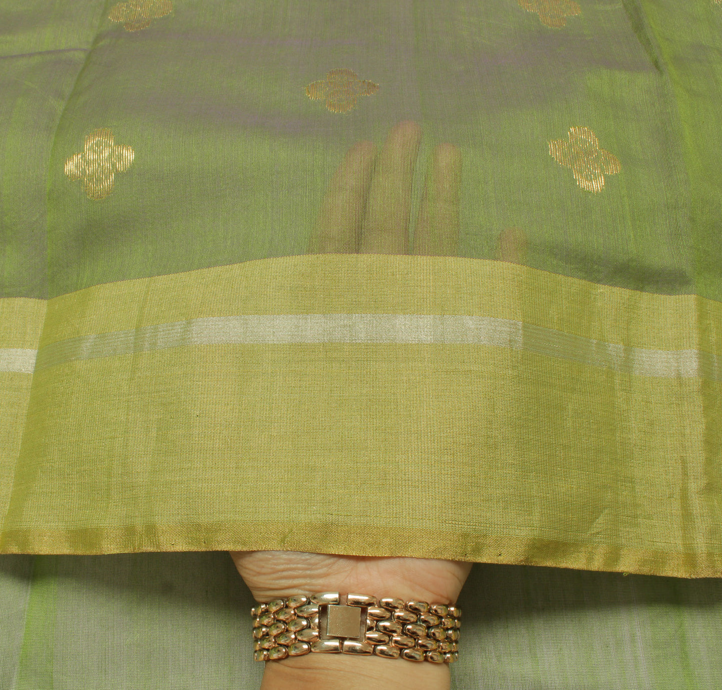 Sushila Vintage Green Indian Saree Blend Cotton Woven Floral Sari Craft Fabric