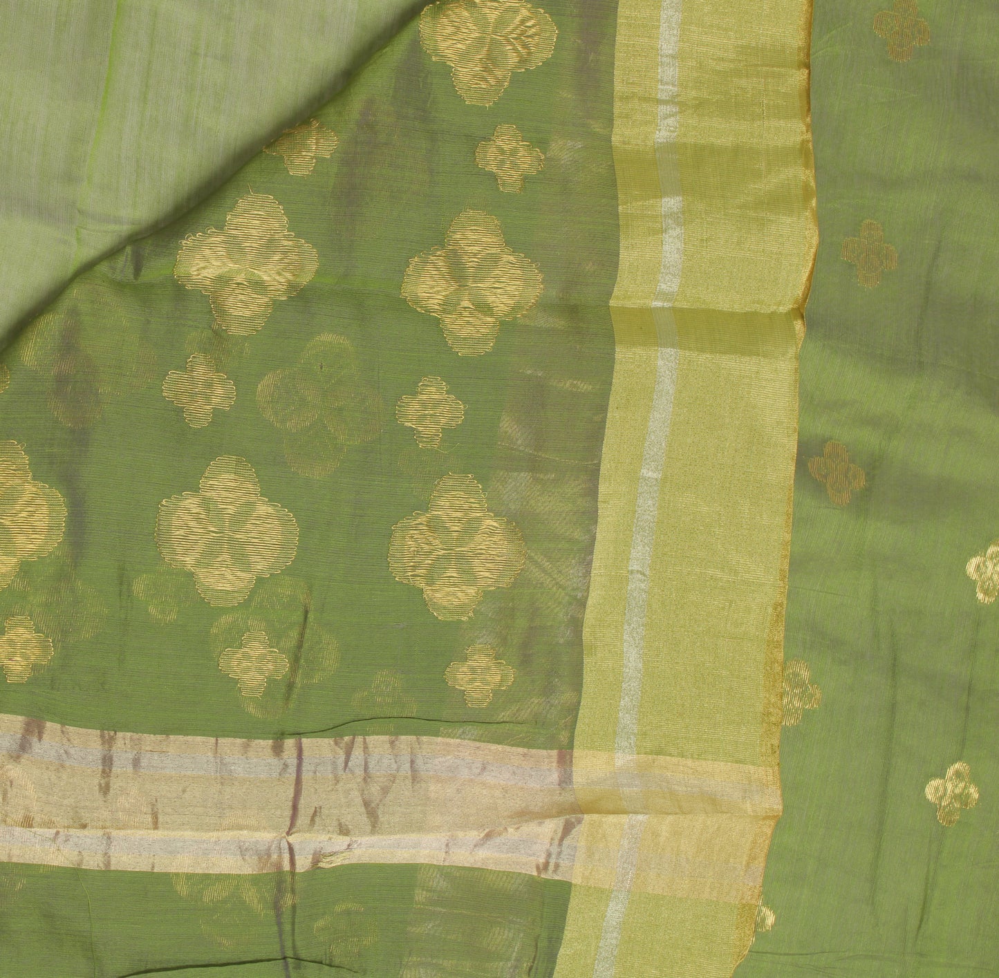 Sushila Vintage Green Indian Saree Blend Cotton Woven Floral Sari Craft Fabric