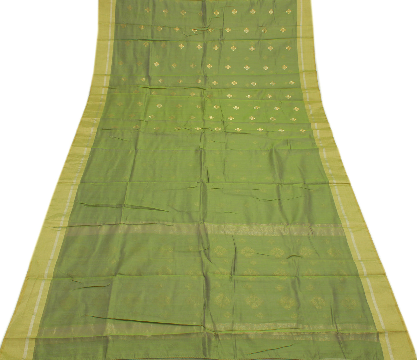 Sushila Vintage Green Indian Saree Blend Cotton Woven Floral Sari Craft Fabric