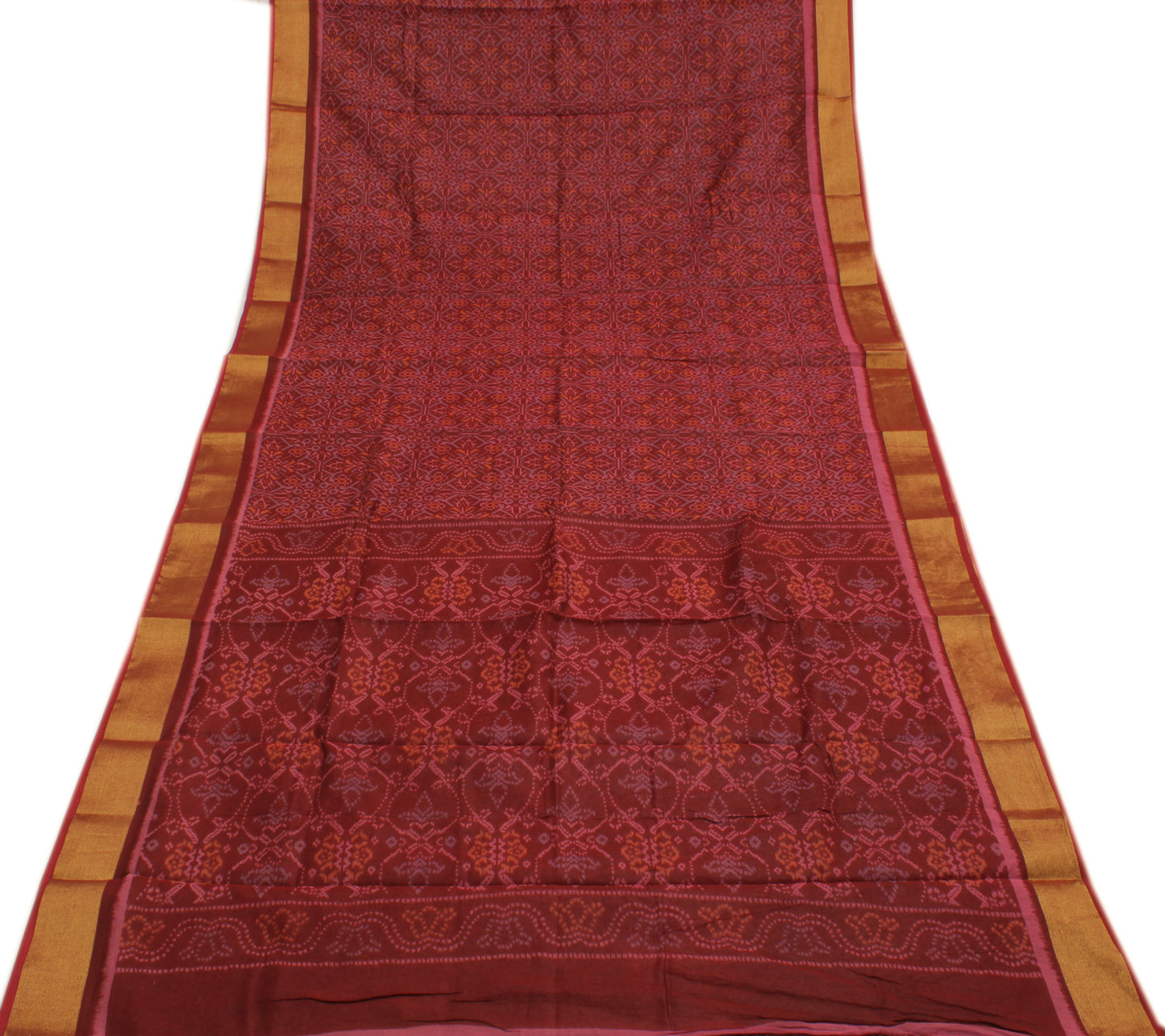 Sushila Vintage Maroon Saree Pure Cotton Printed Abstract Sari Craft Sari Fabric