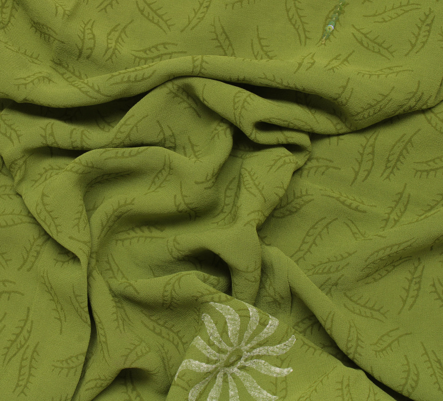 Sushila Vintage Green Sari Pure Georgette Silk Printed & Embroidered Sari Fabric