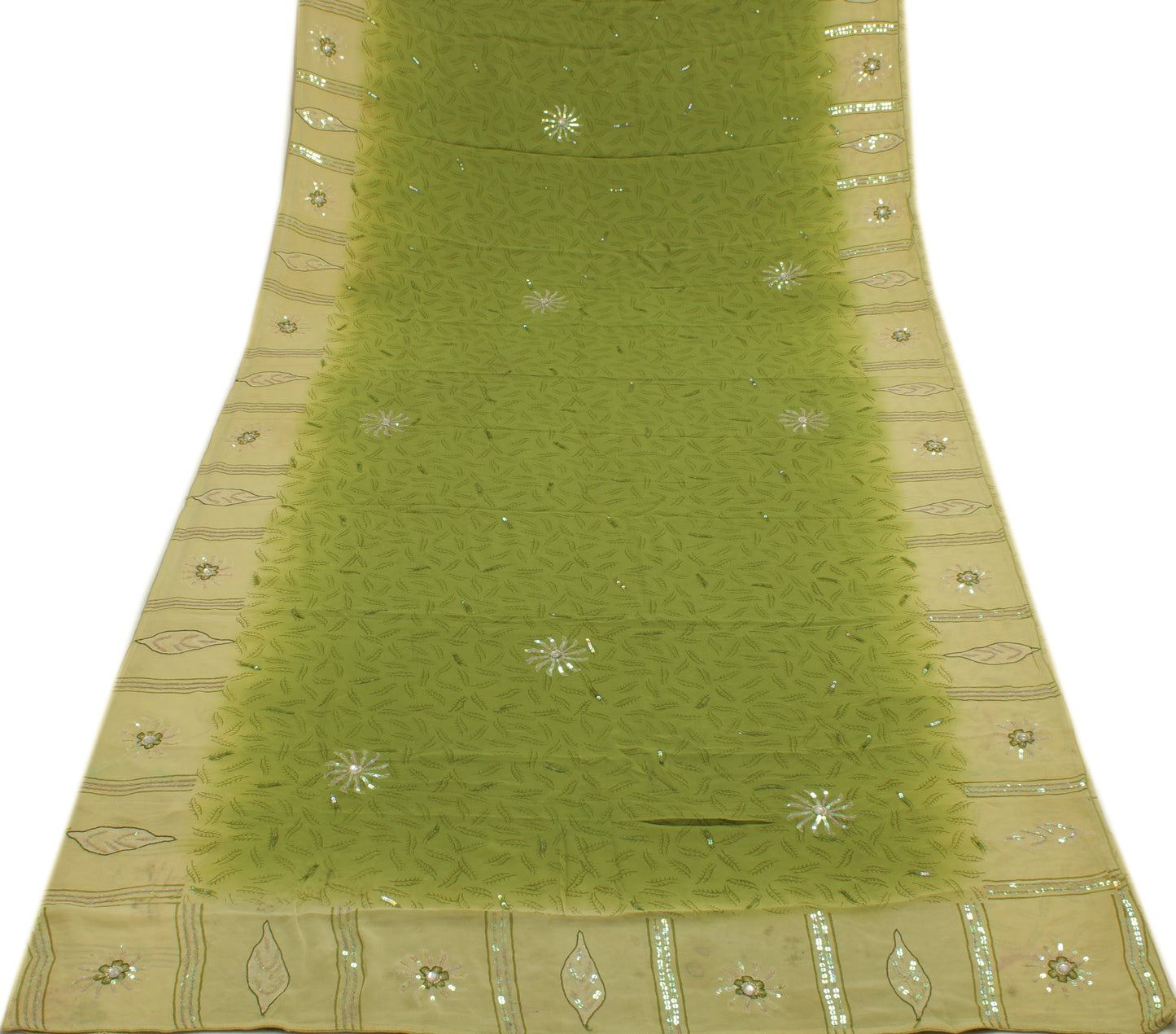 Sushila Vintage Green Sari Pure Georgette Silk Printed & Embroidered Sari Fabric