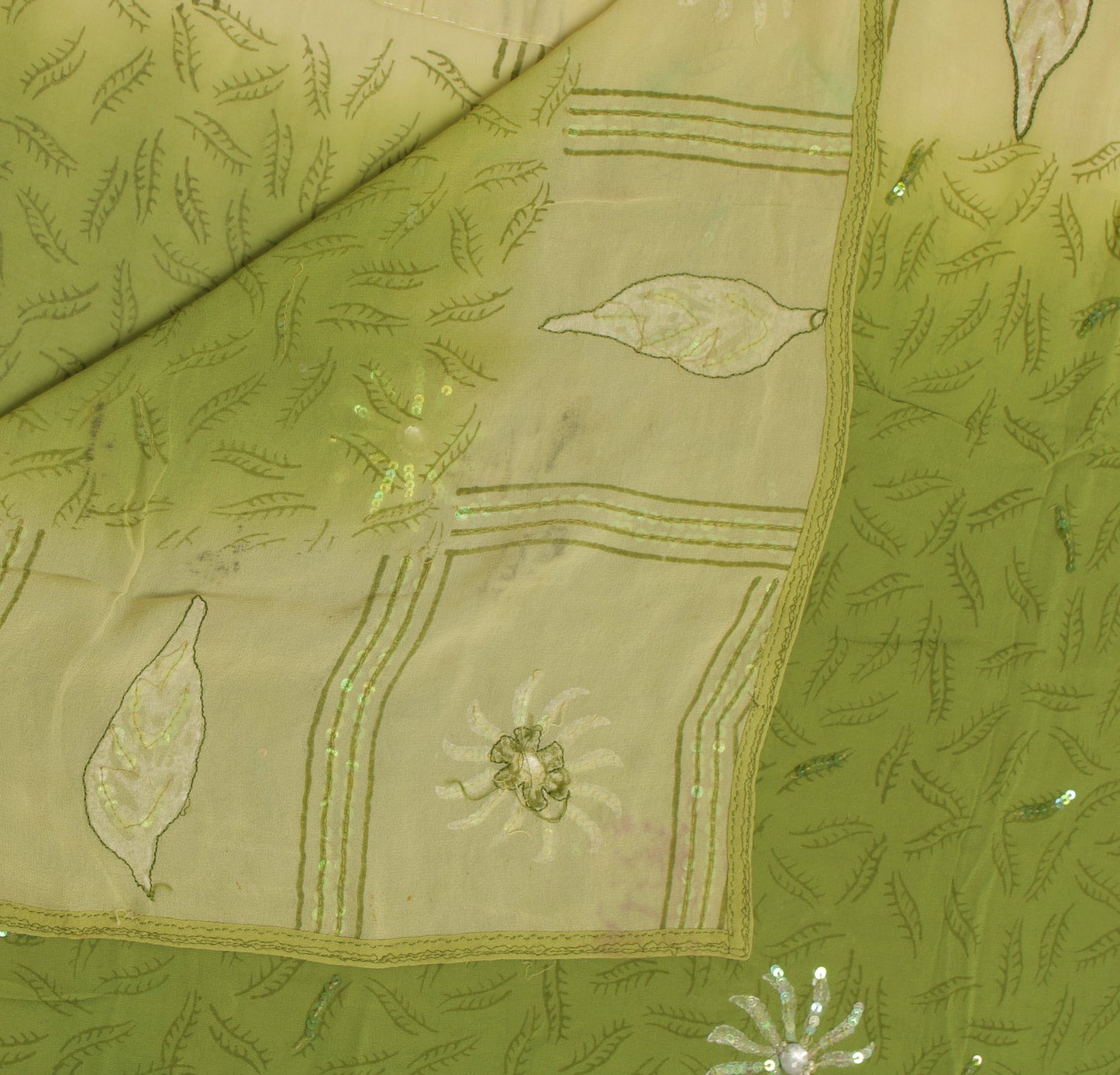 Sushila Vintage Green Sari Pure Georgette Silk Printed & Embroidered Sari Fabric