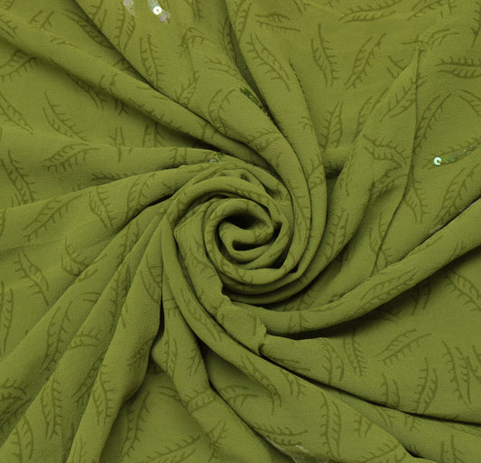 Sushila Vintage Green Sari Pure Georgette Silk Printed & Embroidered Sari Fabric