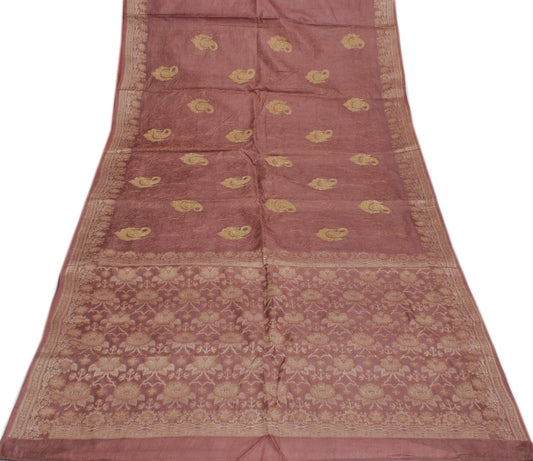 Sushila Vintage Mauve Saree 100% Pure Silk Zari Embroidered Paisley Sari Fabric