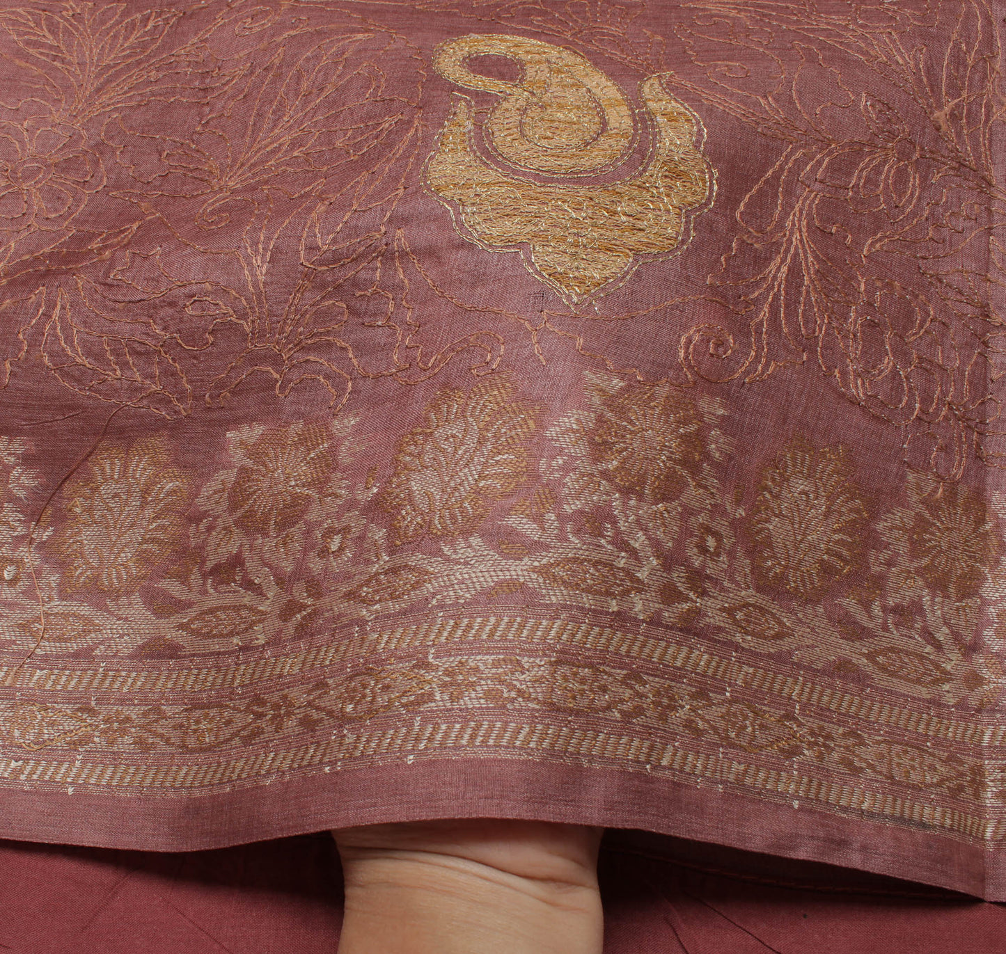 Sushila Vintage Mauve Saree 100% Pure Silk Zari Embroidered Paisley Sari Fabric