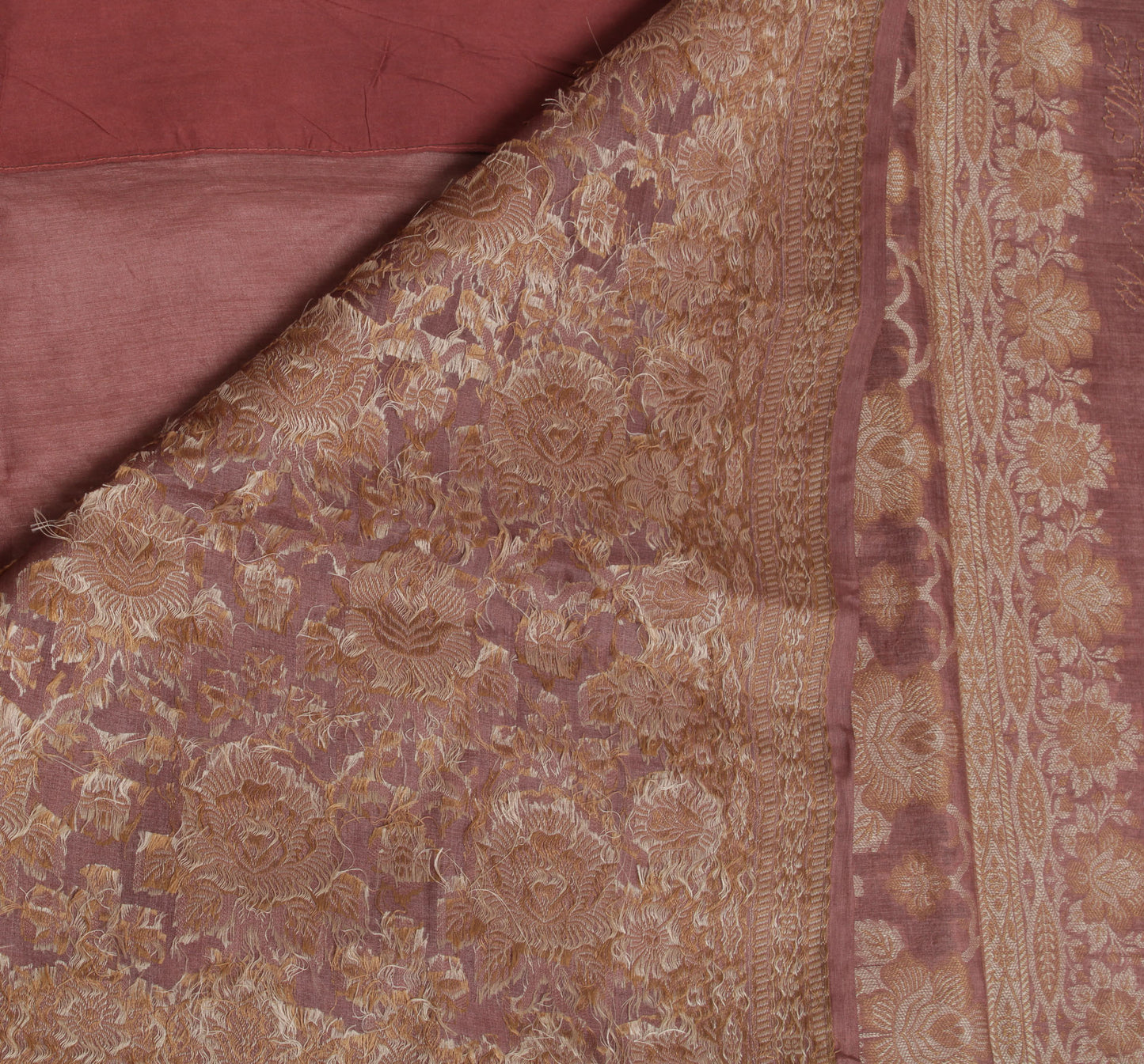 Sushila Vintage Mauve Saree 100% Pure Silk Zari Embroidered Paisley Sari Fabric