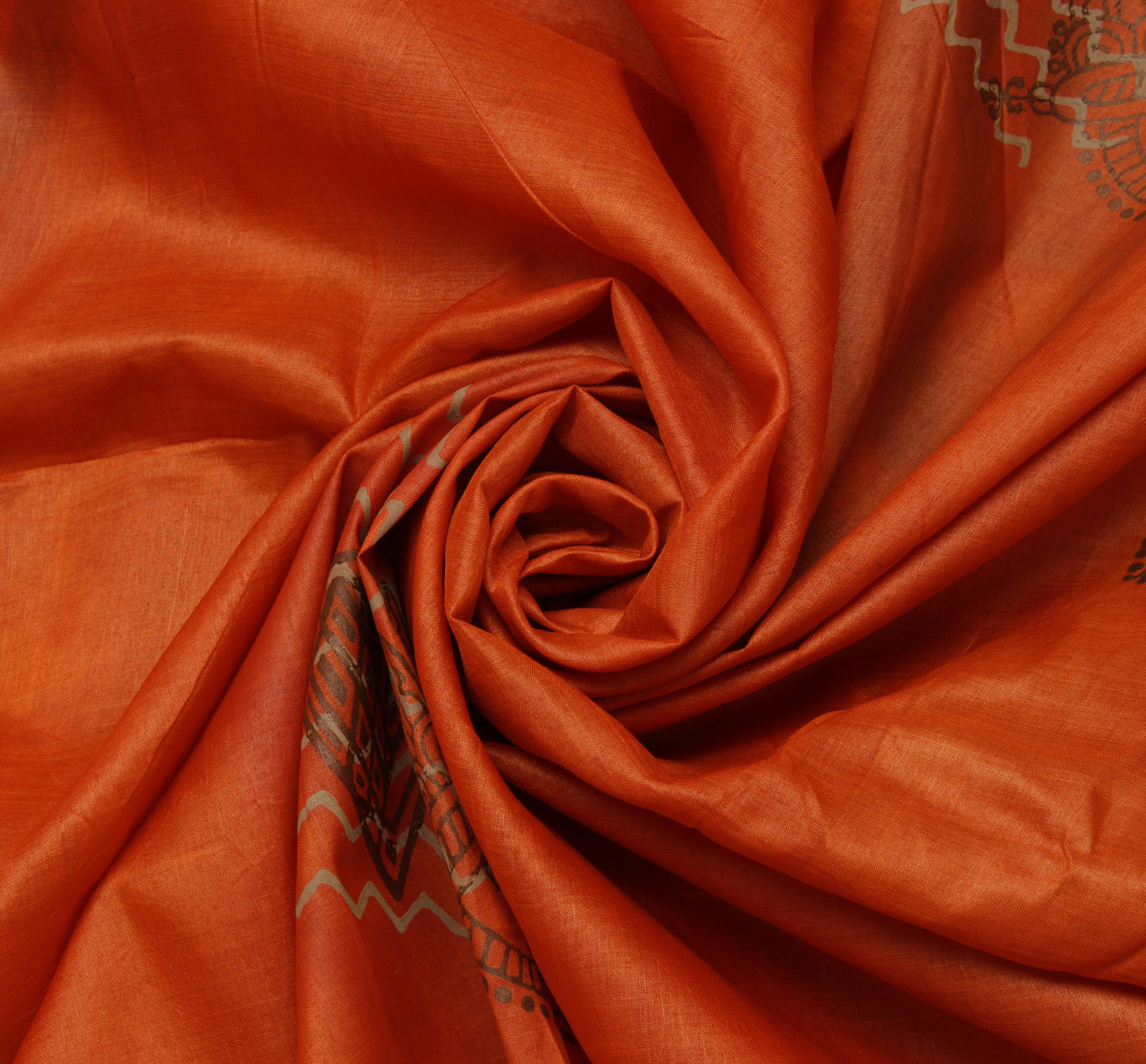 Sushila Vintage Orange Saree Pure Silk Hand Embroidered Floral Sari Craft Fabric