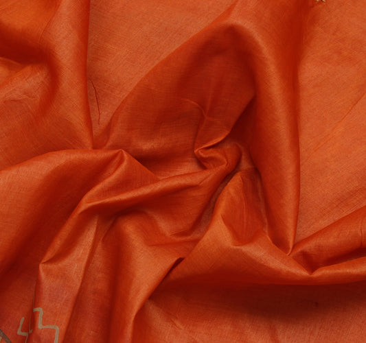 Sushila Vintage Orange Saree Pure Silk Hand Embroidered Floral Sari Craft Fabric