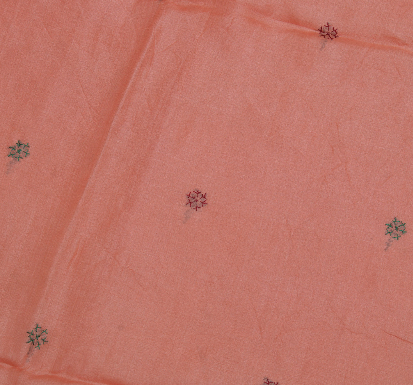 Sushila Vintage Peach Saree 100% Pure Silk Hand Embroidered Sari Craft Fabric