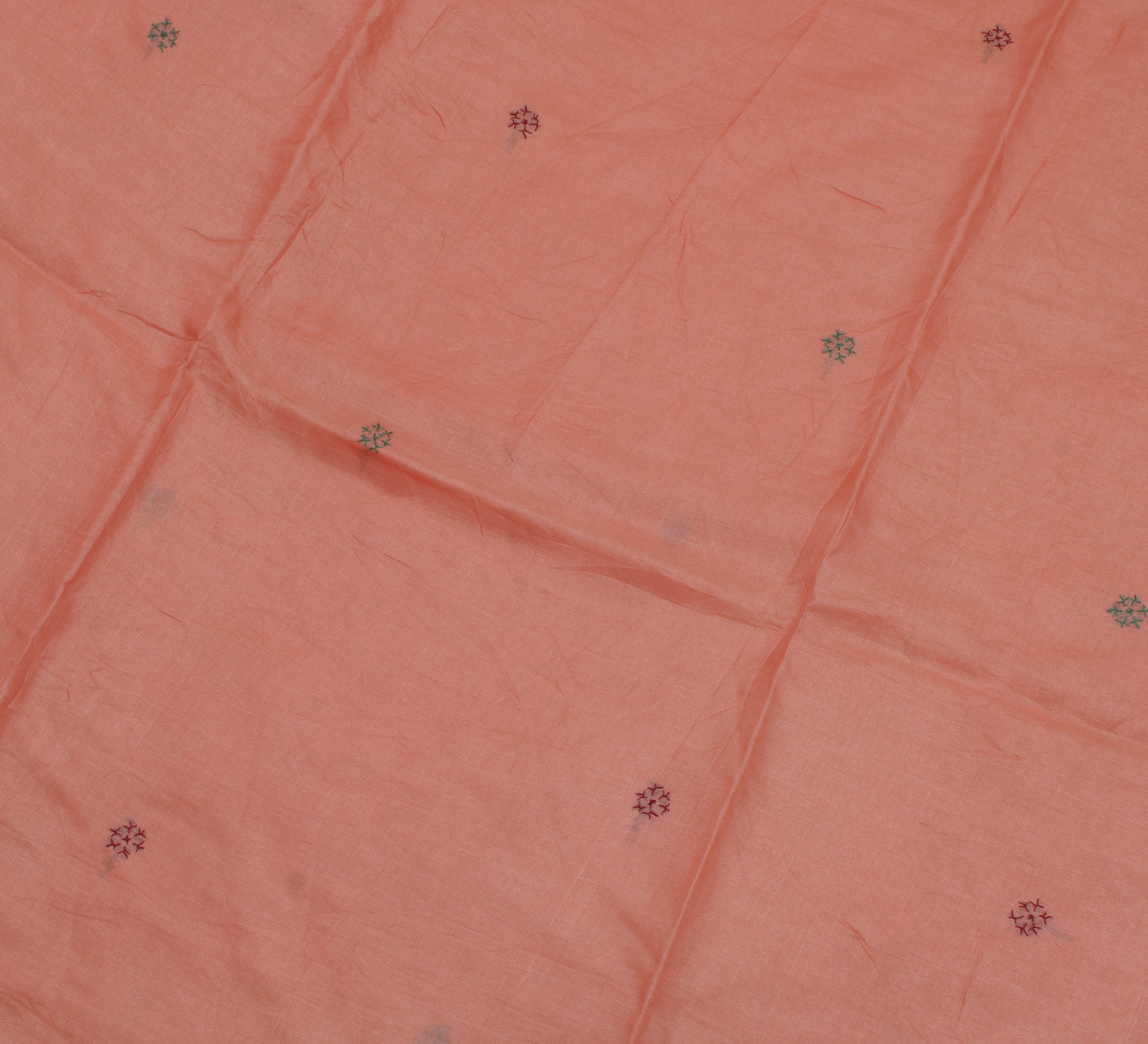 Sushila Vintage Peach Saree 100% Pure Silk Hand Embroidered Sari Craft Fabric