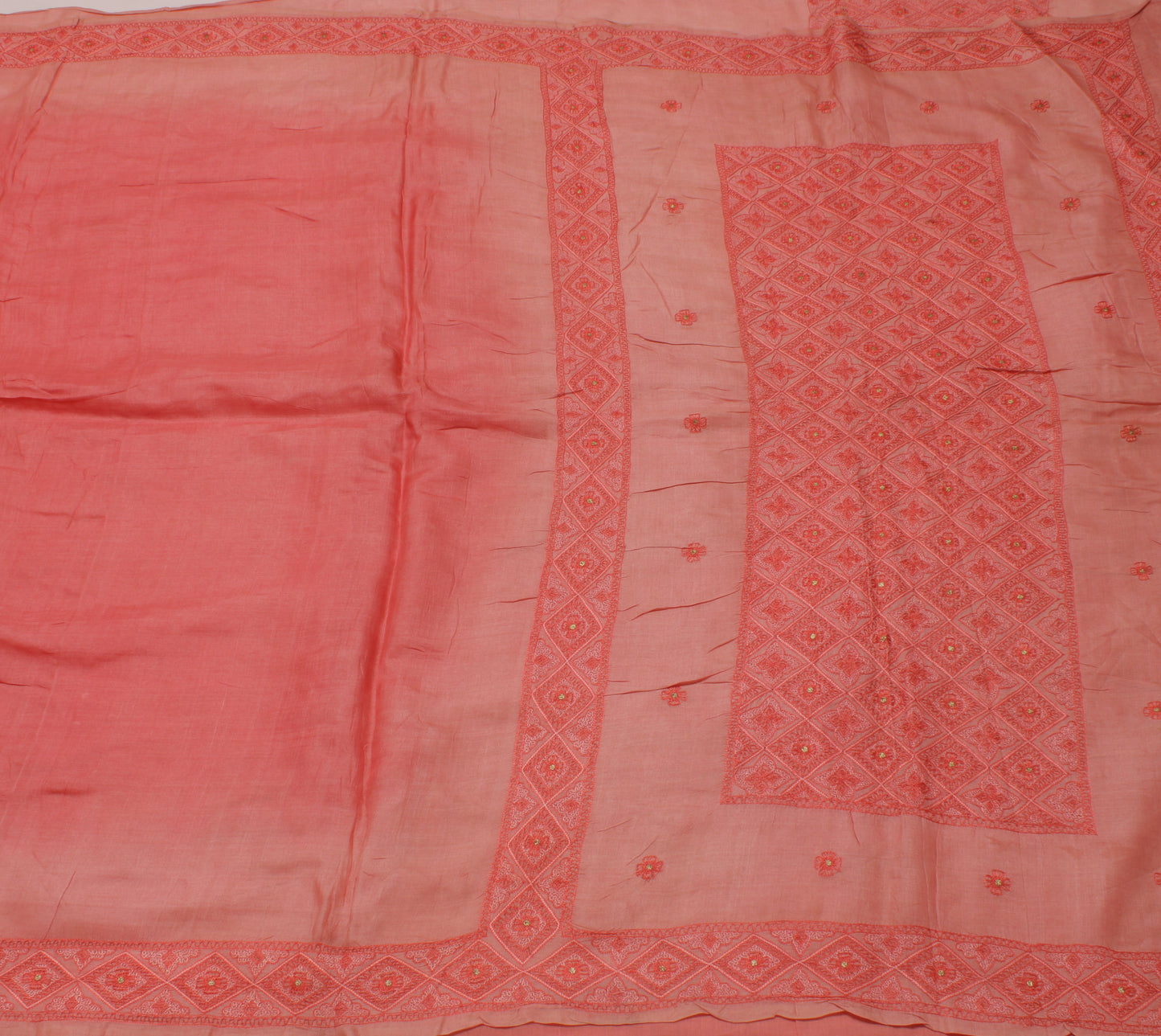 Sushila Vintage Peach Indian Saree 100% Pure Silk Embroidered Floral Sari Fabric