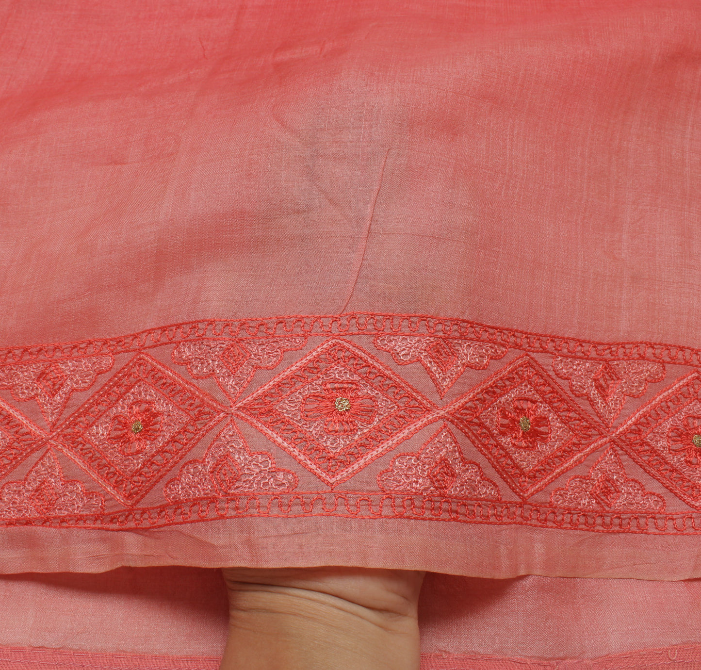 Sushila Vintage Peach Indian Saree 100% Pure Silk Embroidered Floral Sari Fabric