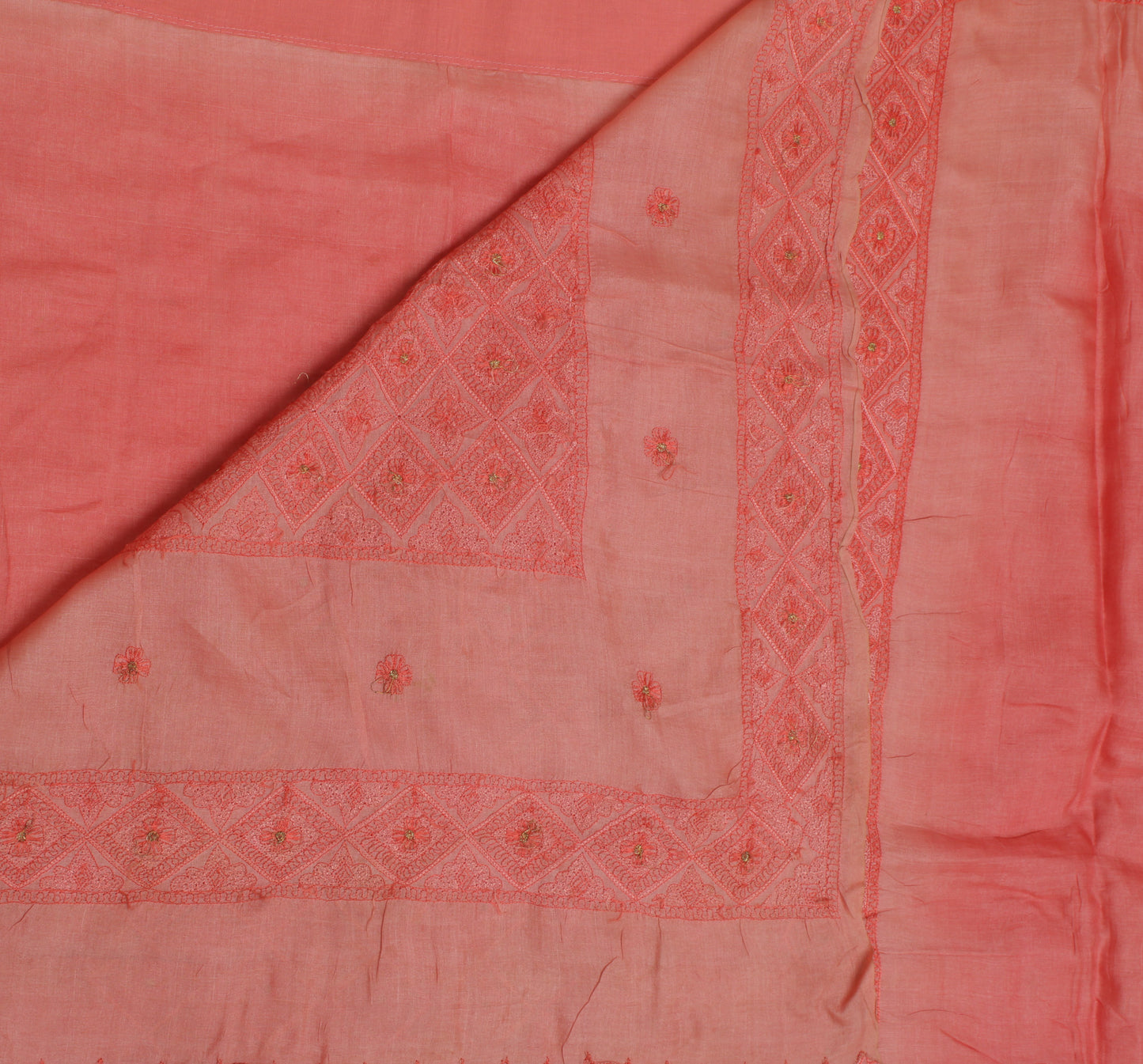 Sushila Vintage Peach Indian Saree 100% Pure Silk Embroidered Floral Sari Fabric