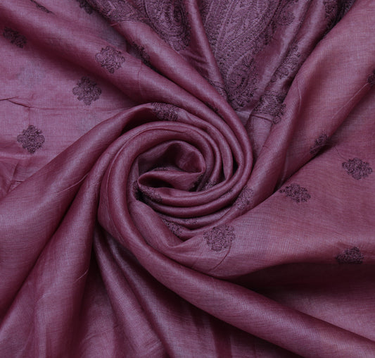 Sushila Vintage Purple Indian Saree Blend Silk Embroidered Floral Sari Fabric