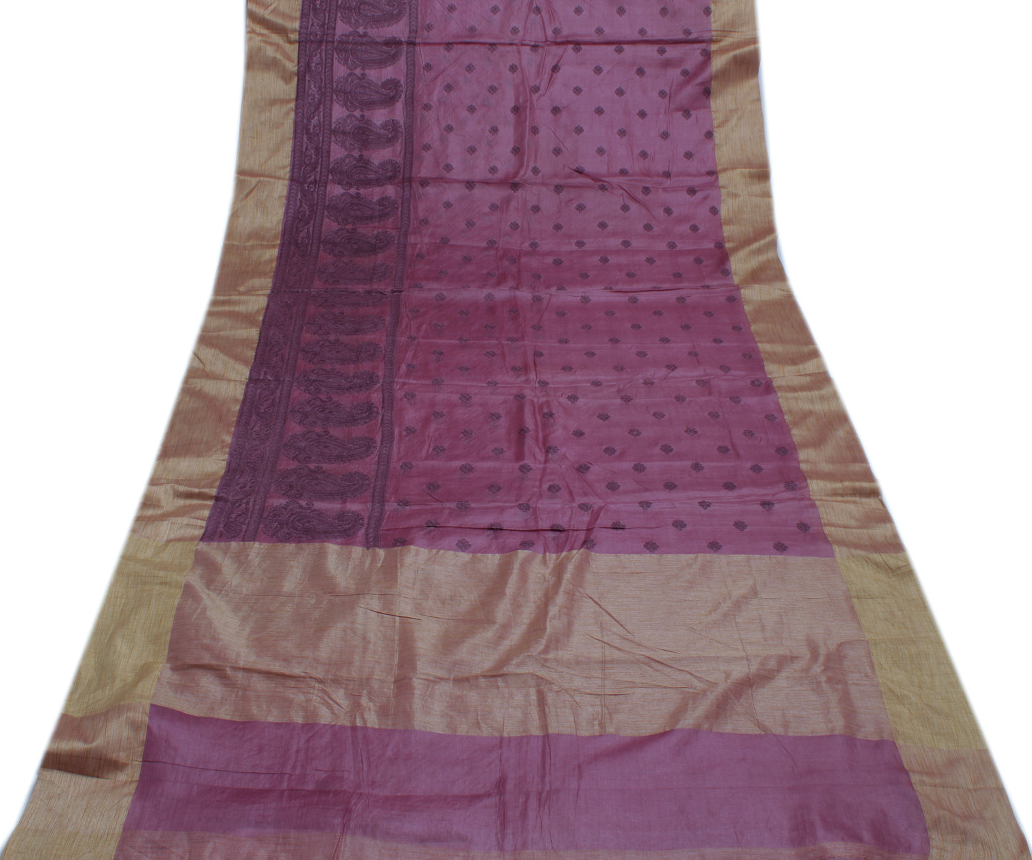 Sushila Vintage Purple Indian Saree Blend Silk Embroidered Floral Sari Fabric