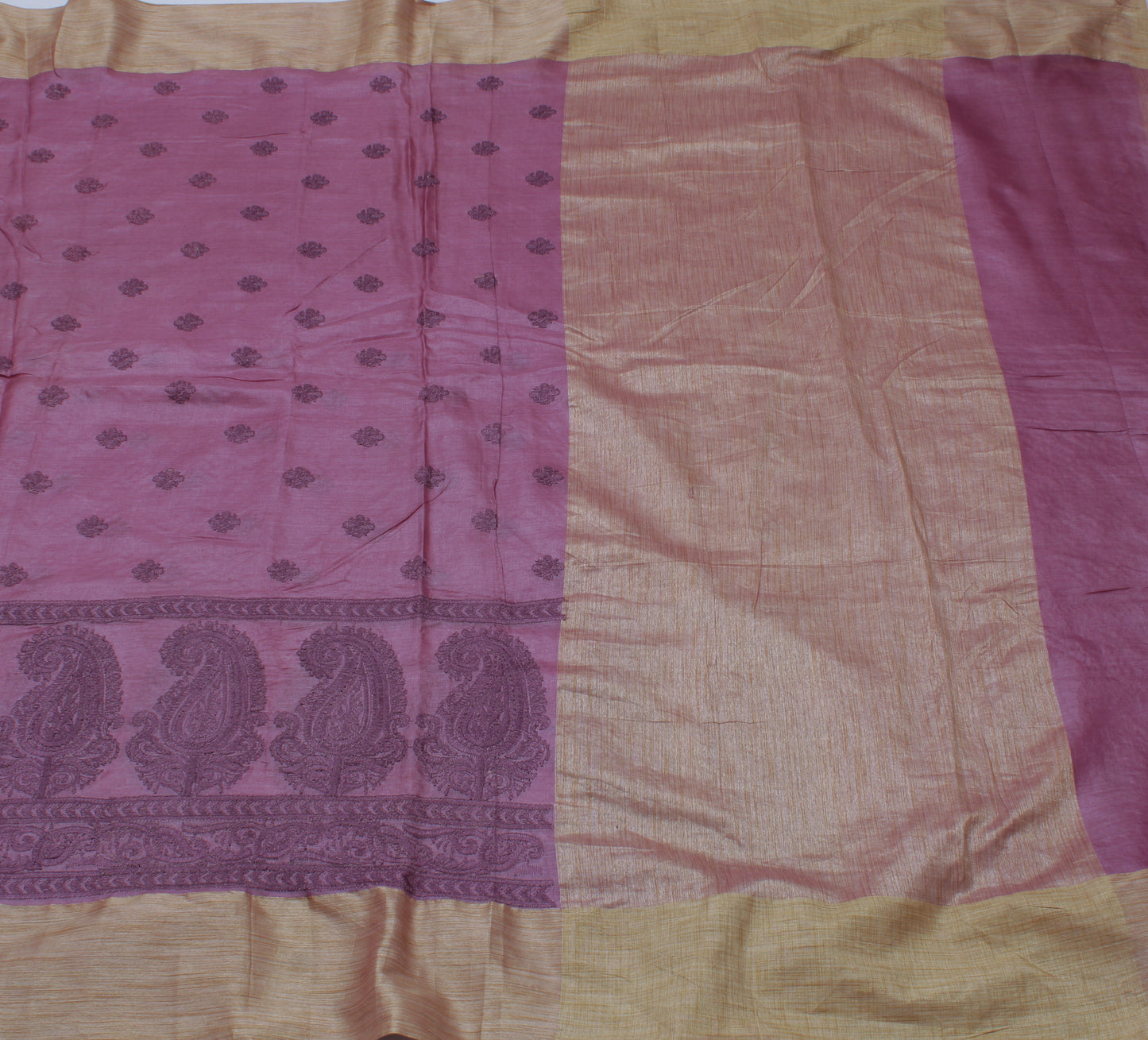 Sushila Vintage Purple Indian Saree Blend Silk Embroidered Floral Sari Fabric