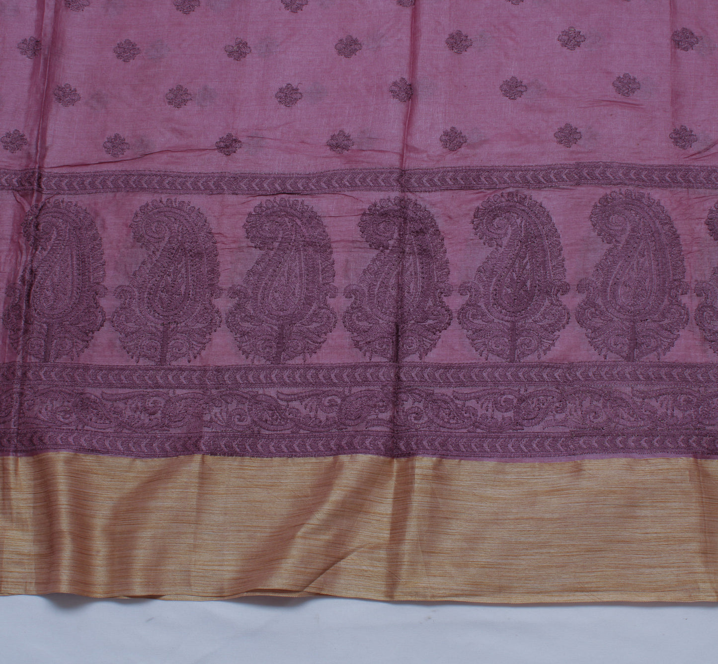 Sushila Vintage Purple Indian Saree Blend Silk Embroidered Floral Sari Fabric