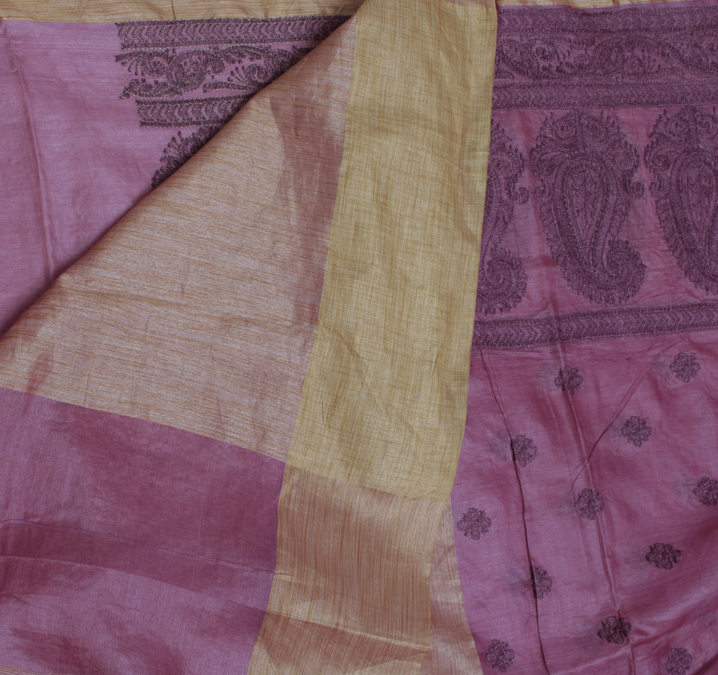 Sushila Vintage Purple Indian Saree Blend Silk Embroidered Floral Sari Fabric