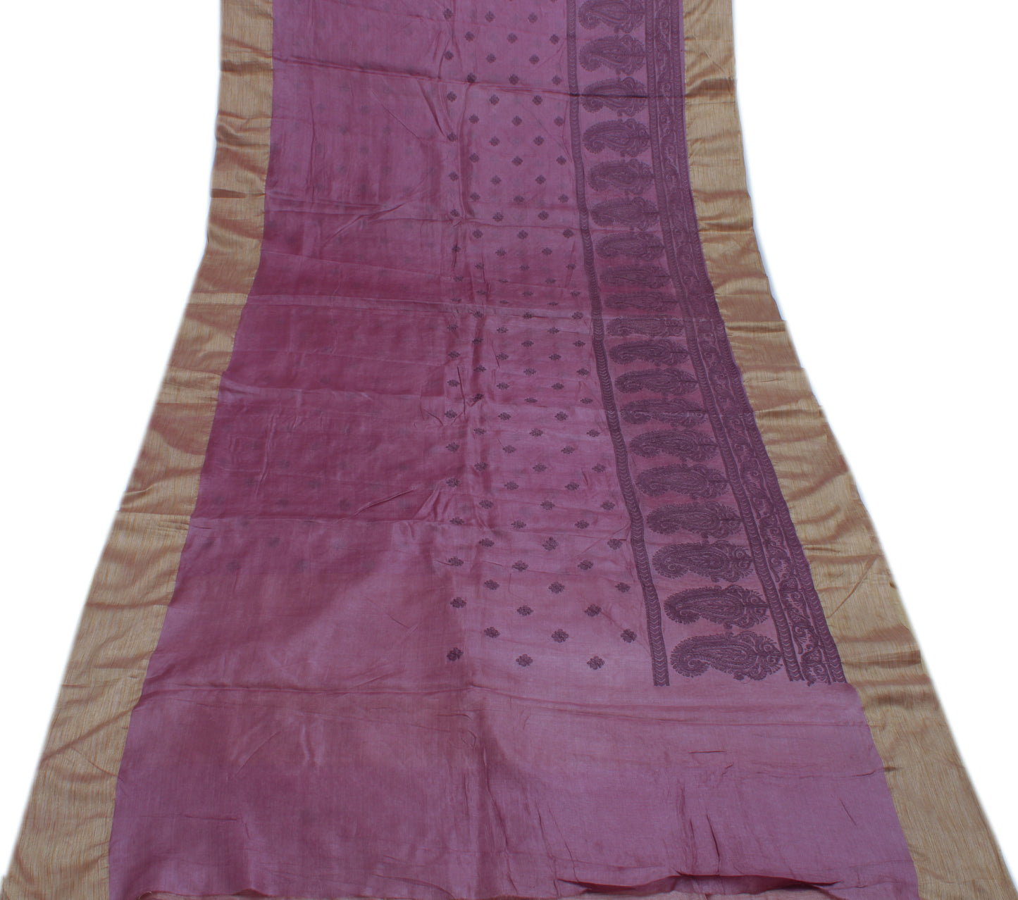 Sushila Vintage Purple Indian Saree Blend Silk Embroidered Floral Sari Fabric