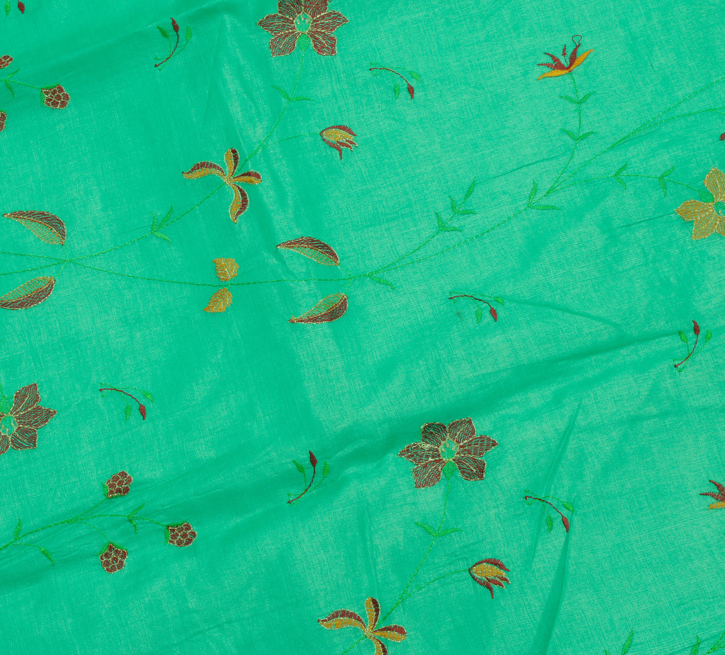 Sushila Vintage Aqua Green Saree 100% Pure Silk Embroidered Floral Sari Fabric