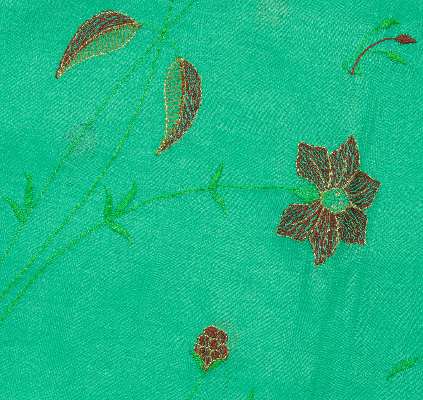 Sushila Vintage Aqua Green Saree 100% Pure Silk Embroidered Floral Sari Fabric