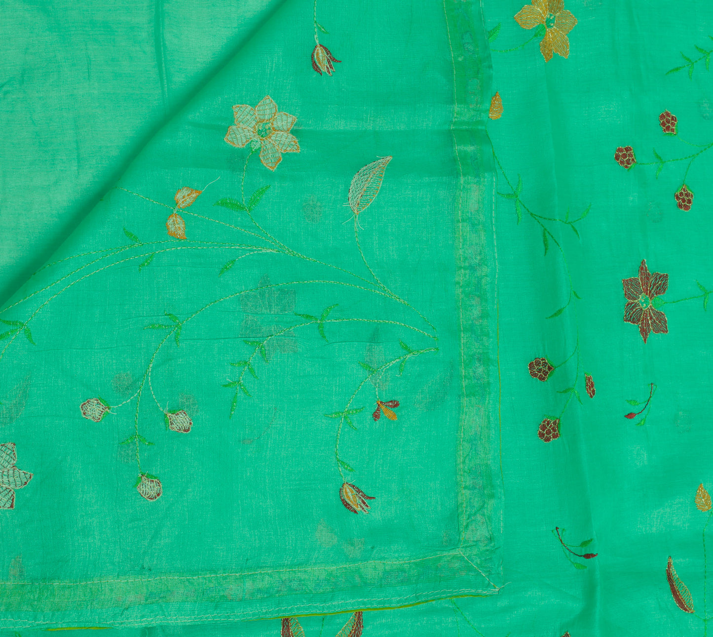 Sushila Vintage Aqua Green Saree 100% Pure Silk Embroidered Floral Sari Fabric