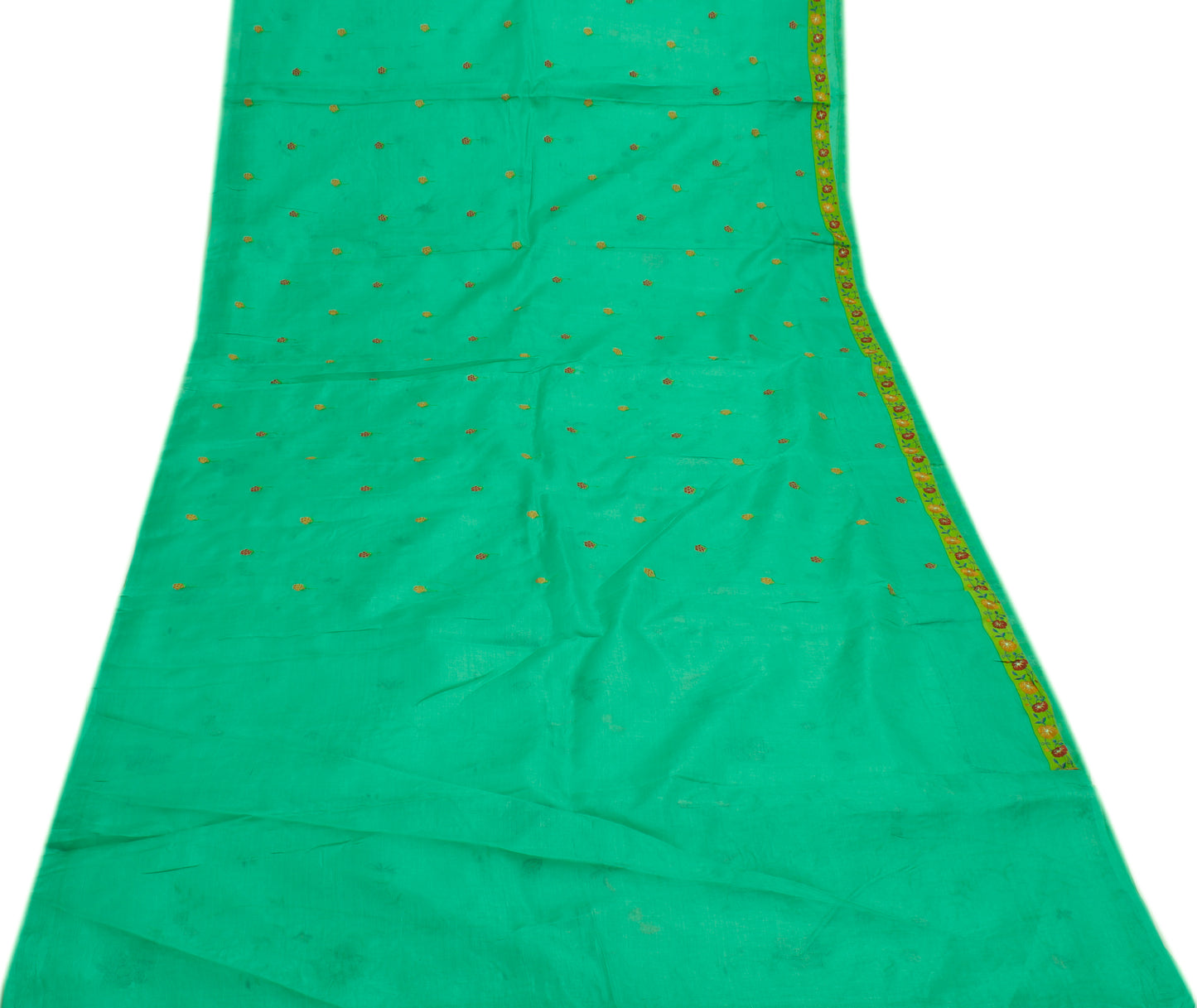 Sushila Vintage Aqua Green Saree 100% Pure Silk Embroidered Floral Sari Fabric