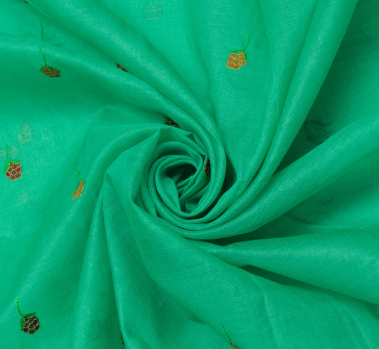 Sushila Vintage Aqua Green Saree 100% Pure Silk Embroidered Floral Sari Fabric