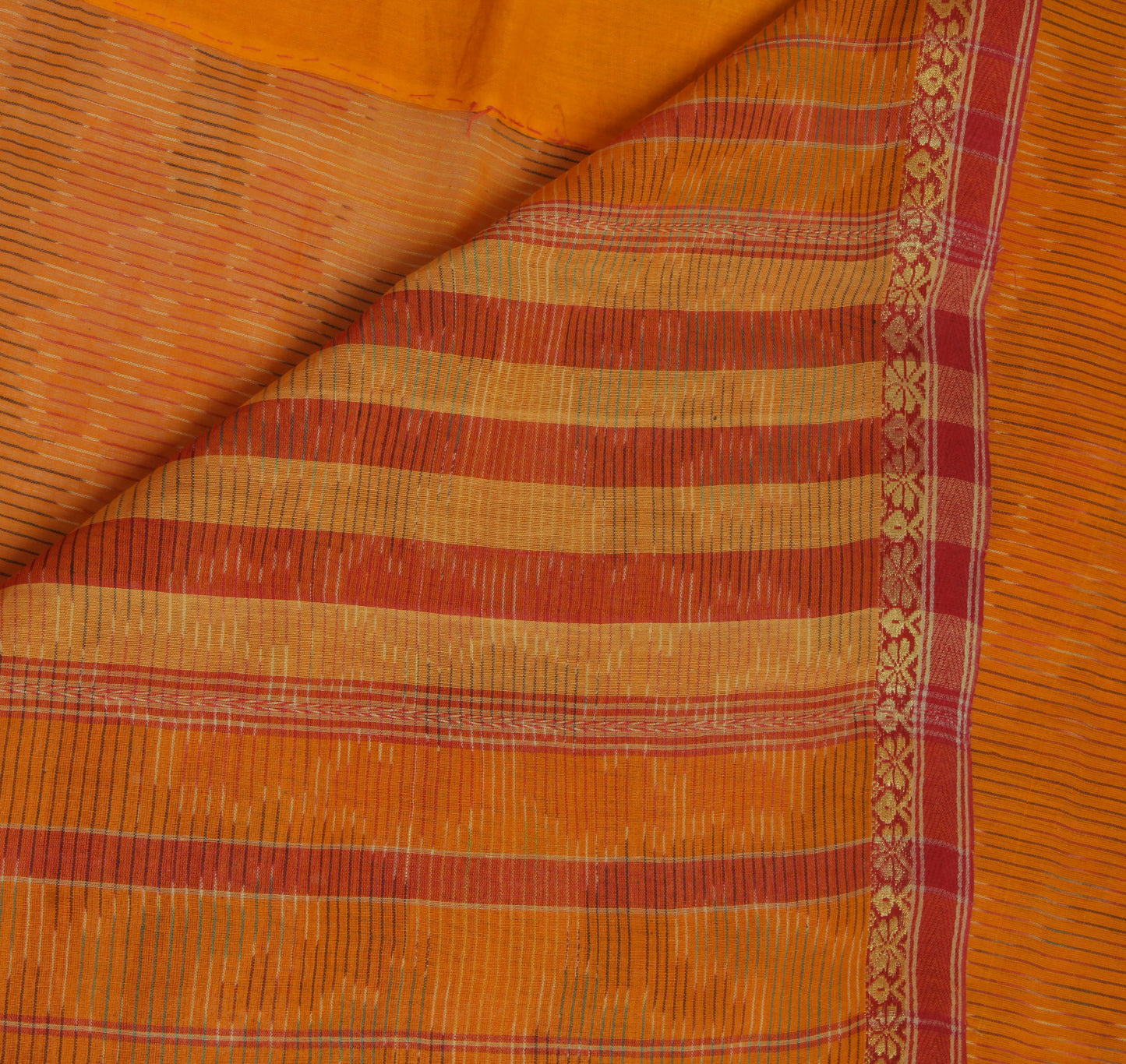 Sushila Vintage Mustard Indian Saree Pure Cotton Woven Sari 5 Yard 5 Yard Fabric