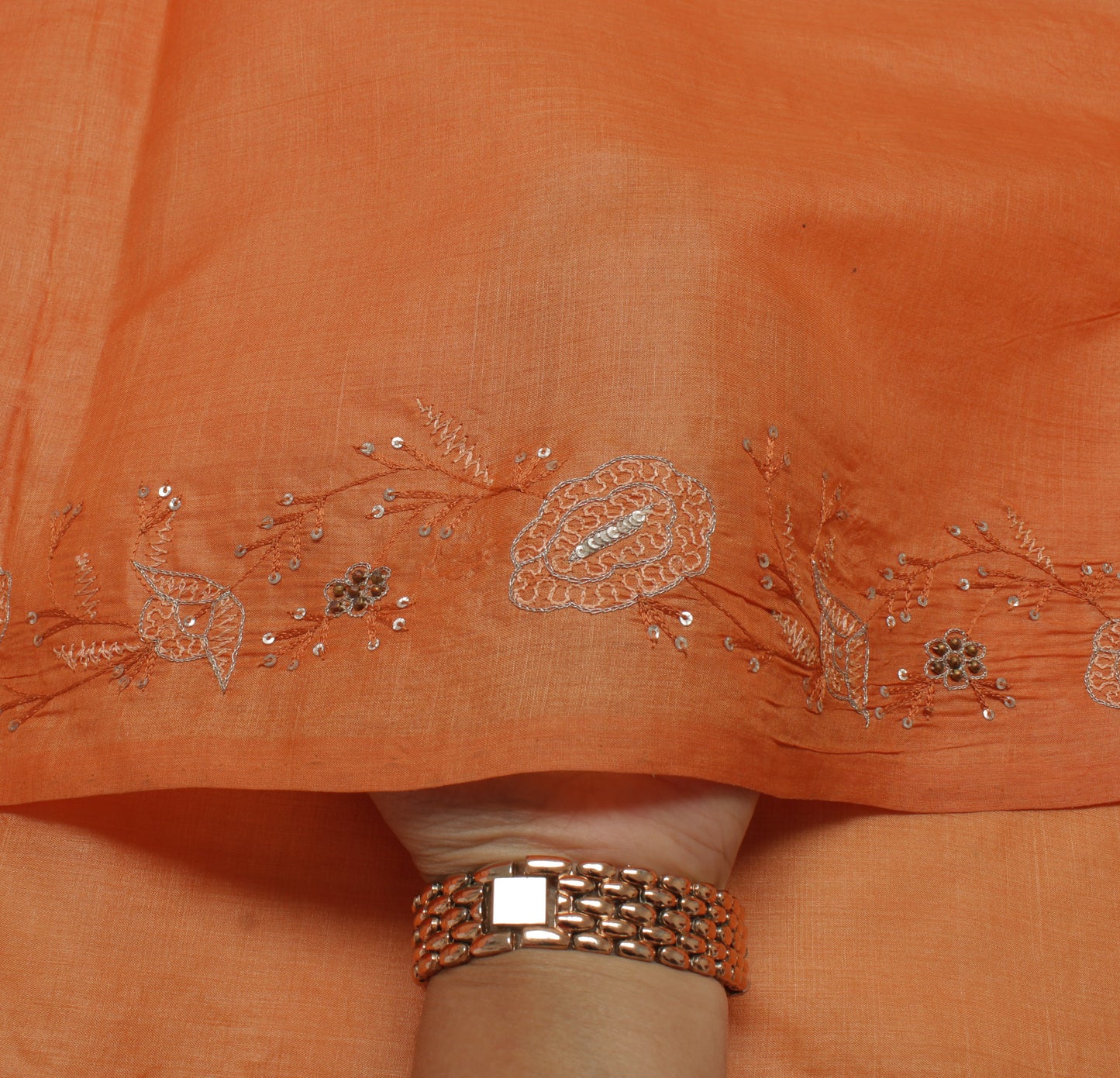 Sushila Vintage Peach Indian Saree 100% Pure Slk Embroidered Floral Sari Fabric