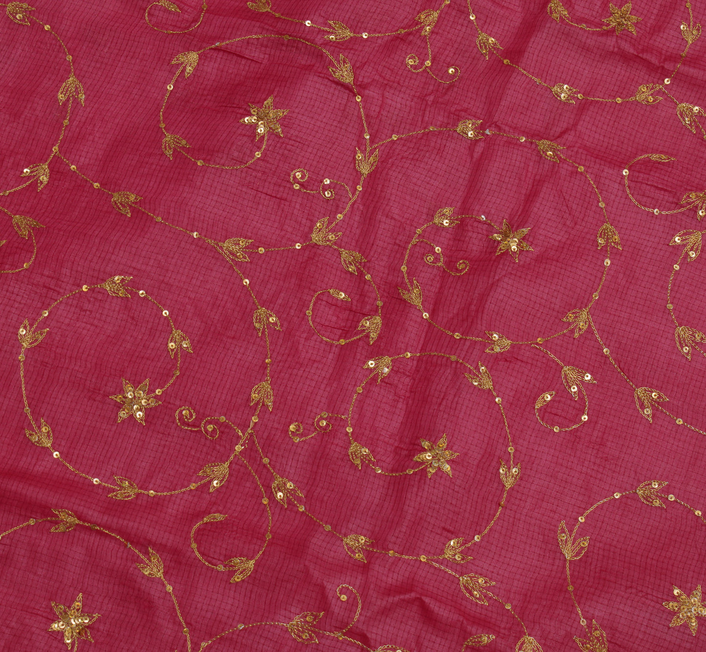 Sushila Vintage Magenta Saree 100% Pure Silk Zari Embroidered Floral Sari Fabric