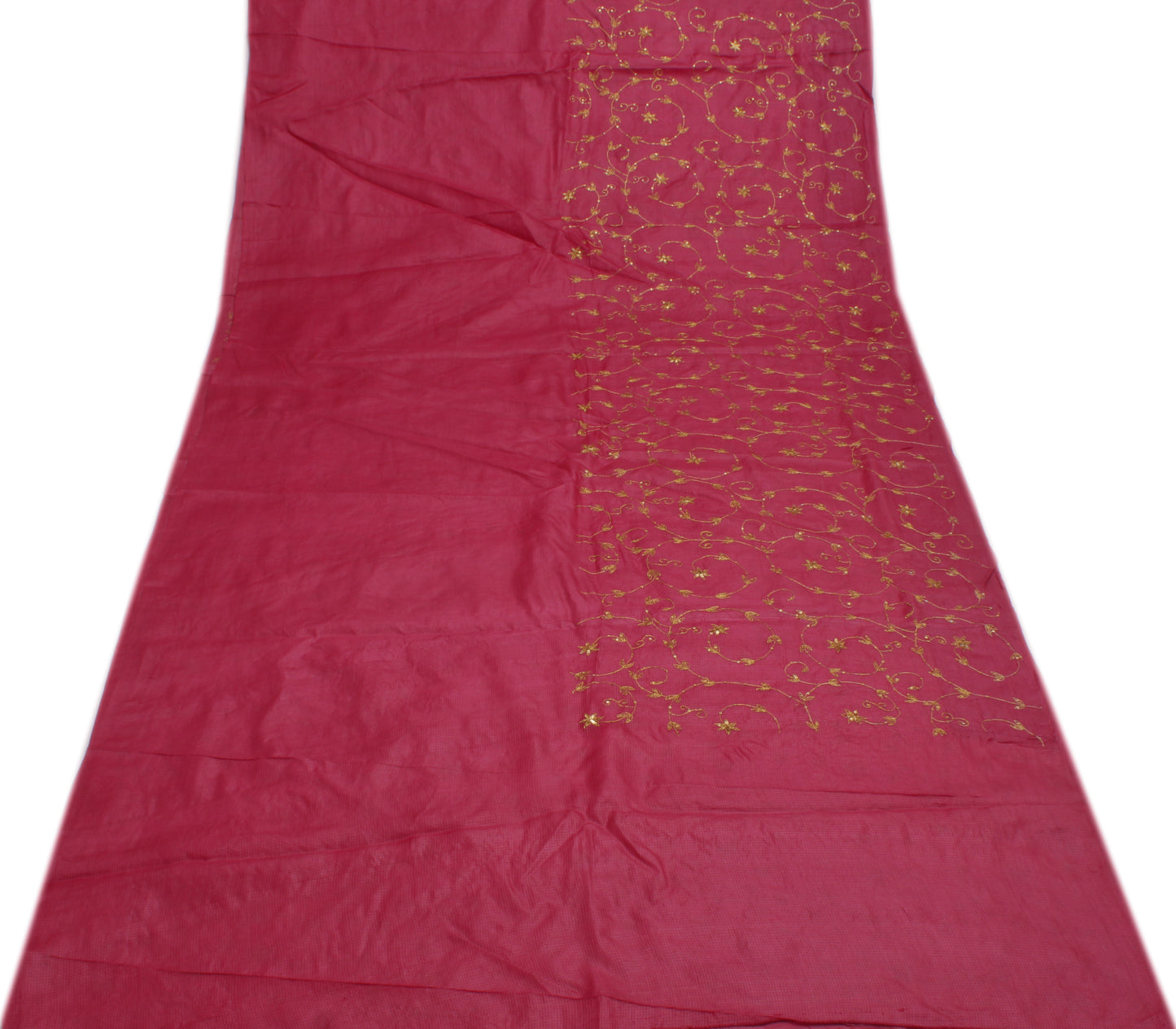 Sushila Vintage Magenta Saree 100% Pure Silk Zari Embroidered Floral Sari Fabric