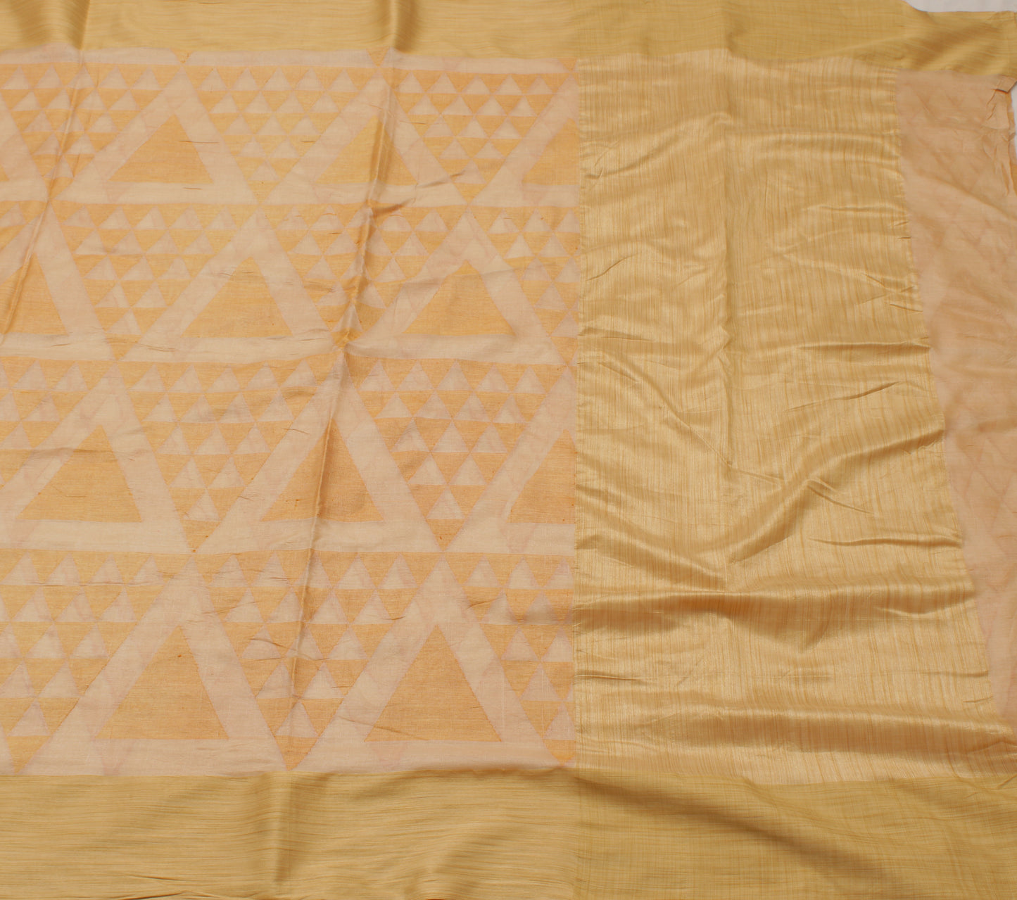 Sushila Vintage Cream Indian Saree Blend Silk Woven Abstract Sari 5 Yard Fabric