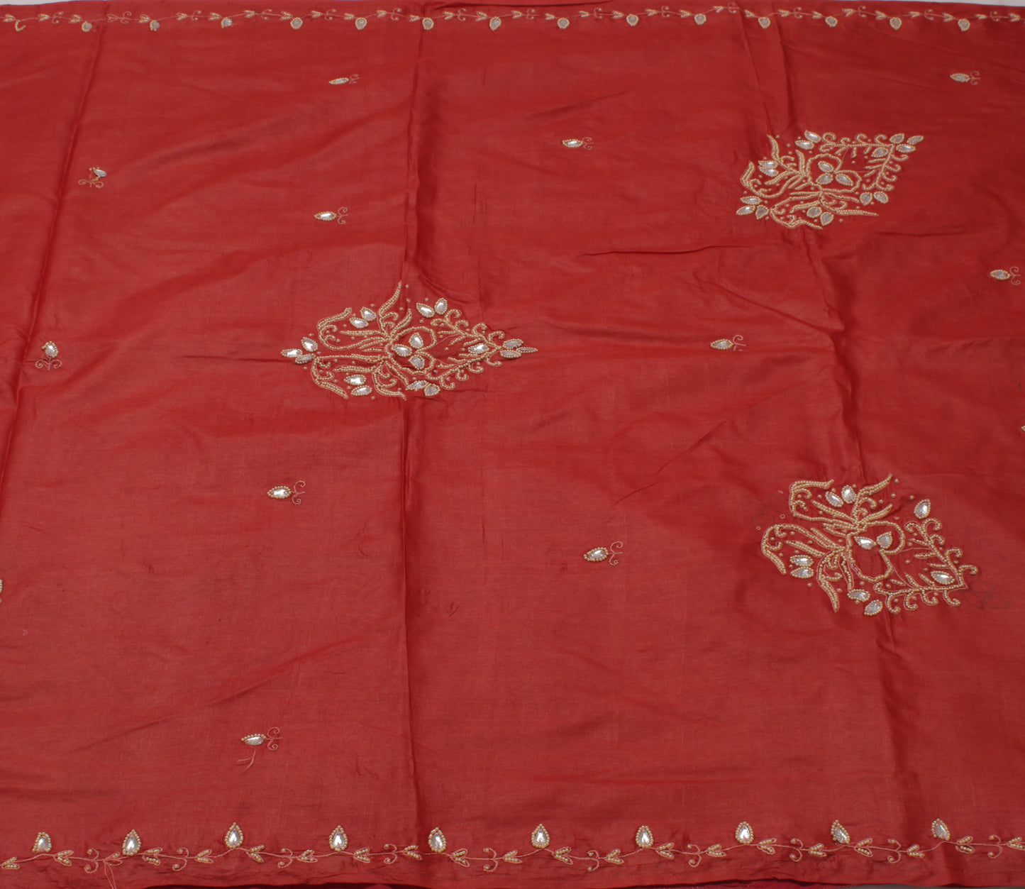 Sushila Vintage Indian Saree 100% Pure Silk Hand Beaded Floral Sari Craft Fabric