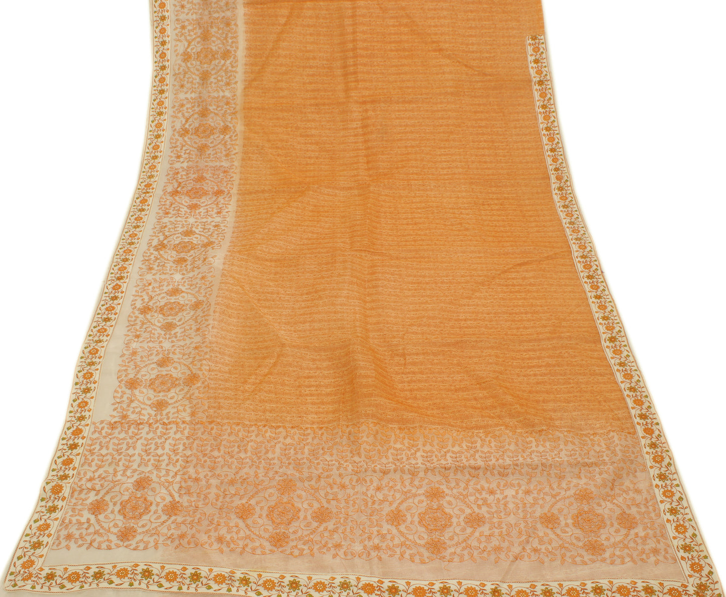 Sushila Vintage Orange Saree Blend Cotton Embroidered Floral Sari Sheer Fabric