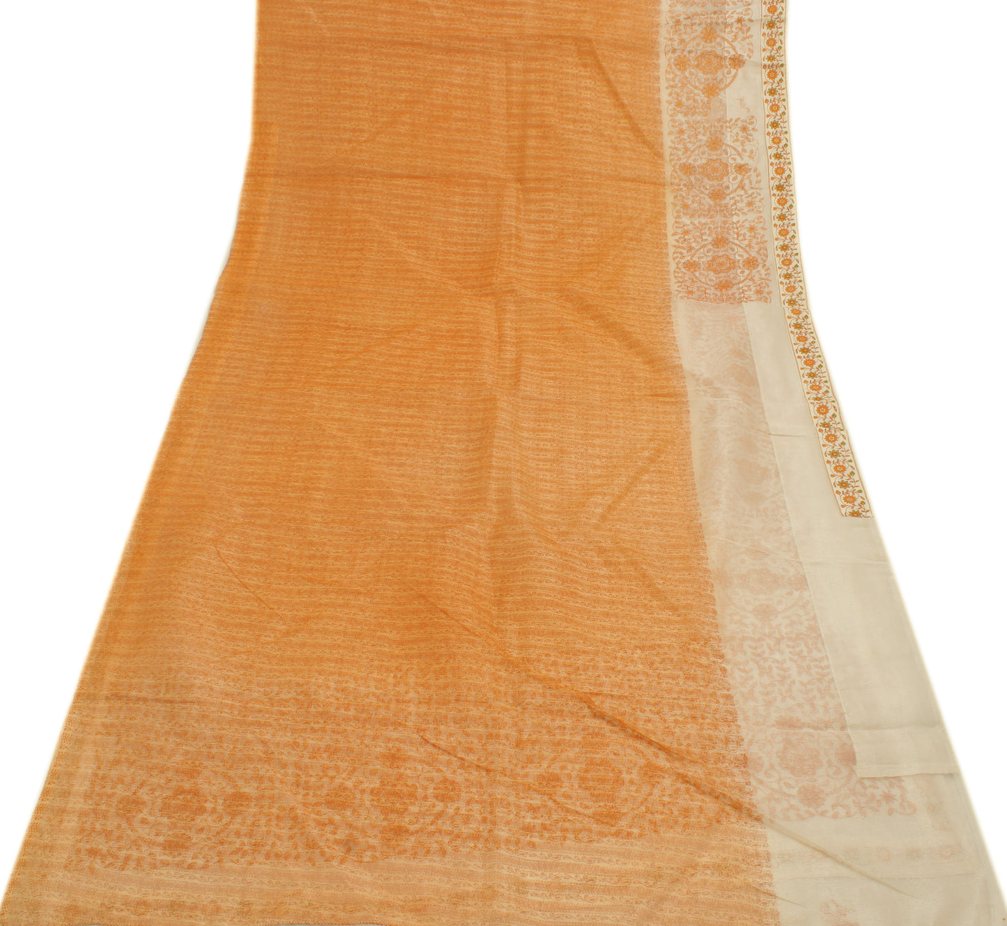 Sushila Vintage Orange Saree Blend Cotton Embroidered Floral Sari Sheer Fabric