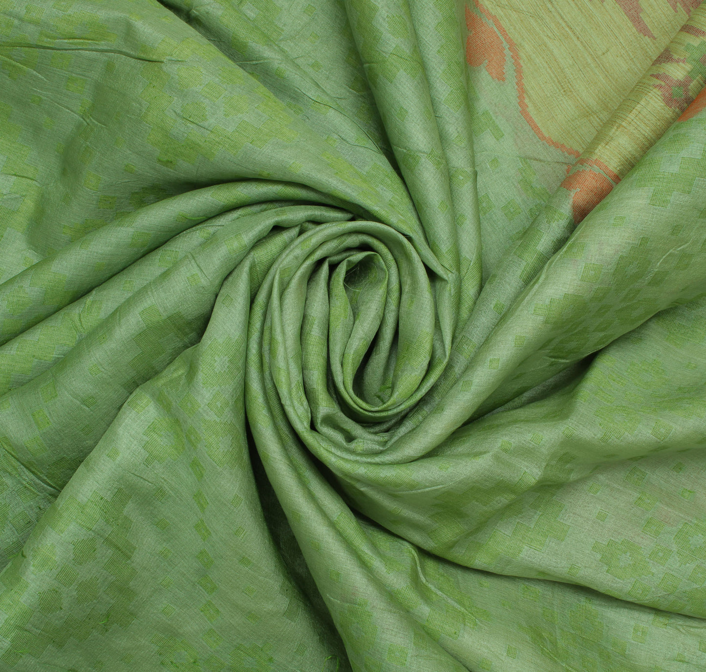 Sushila Vintage Green Saree Pure Silk Woven Abstract Sari Fabric