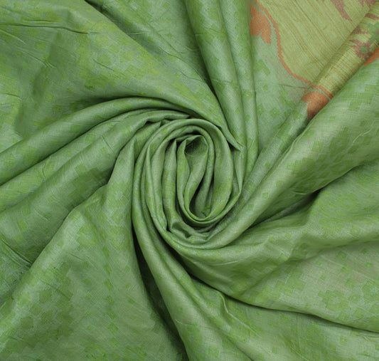 Sushila Vintage Green Saree Pure Silk Woven Abstract Sari Fabric