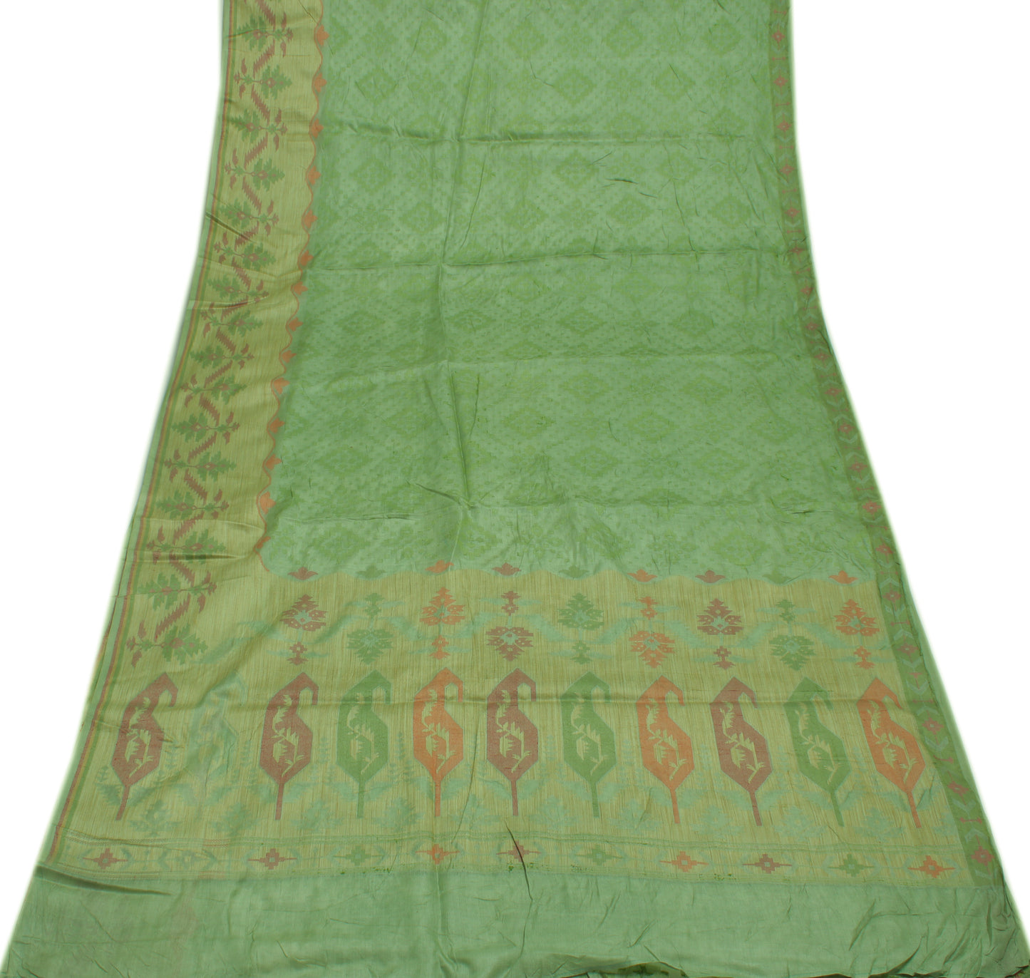 Sushila Vintage Green Saree Pure Silk Woven Abstract Sari Fabric