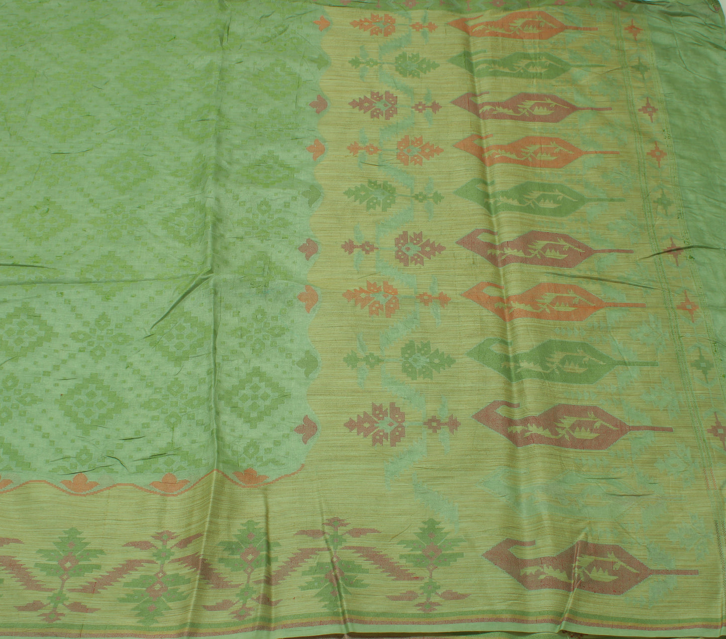 Sushila Vintage Green Saree Pure Silk Woven Abstract Sari Fabric