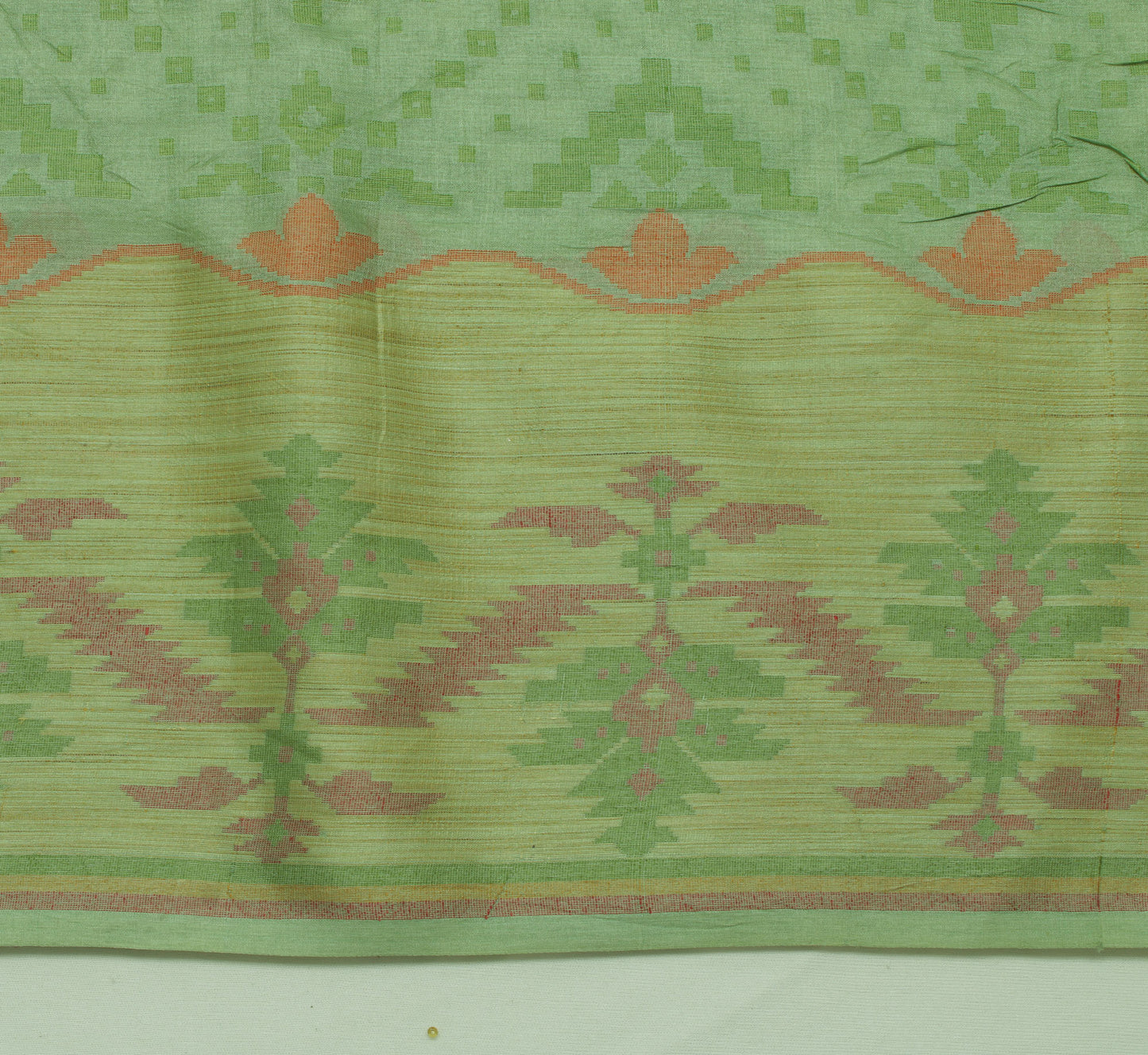 Sushila Vintage Green Saree Pure Silk Woven Abstract Sari Fabric